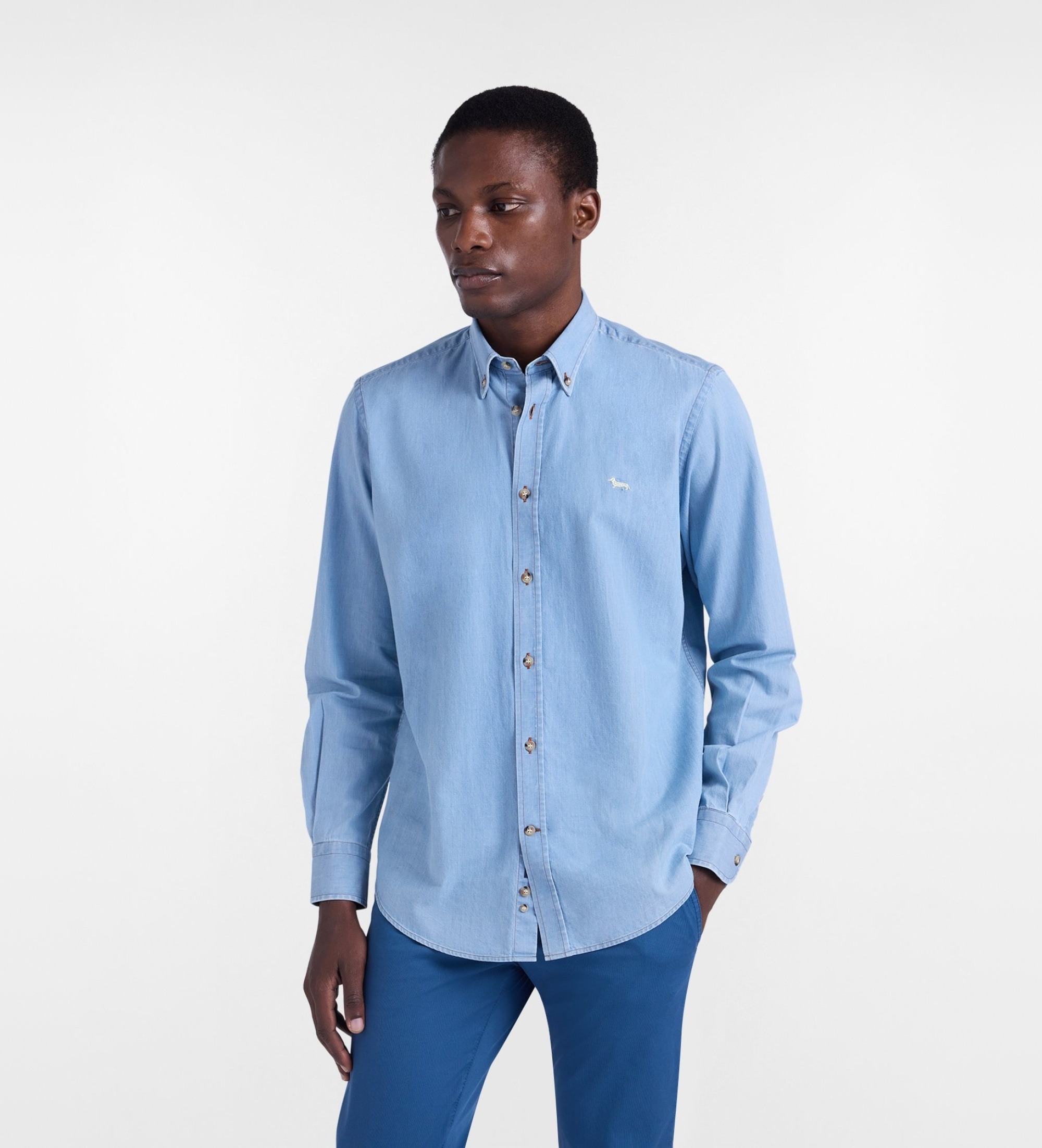 Harmont & Blaine für Herren. CRQ001013161M Blaues Denim-Hemd mit normaler Passform (XL), Lässig, Baumwolle, Langarm