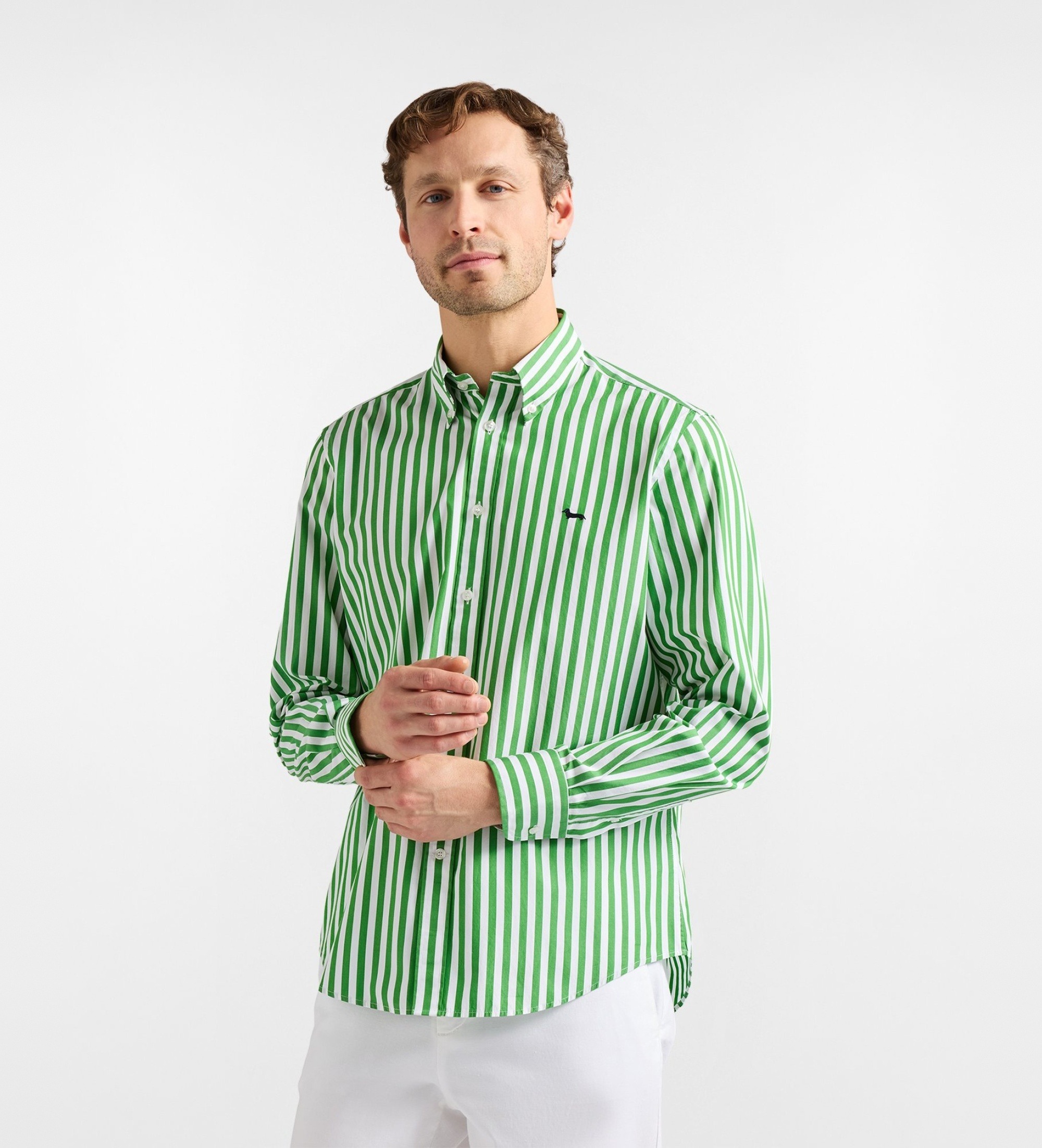 Harmont & Blaine für Herren. CRQ001013683B Sorbetto grün gestreiftes Hemd (M), Lässig, Baumwolle, Klassisch, Langarm