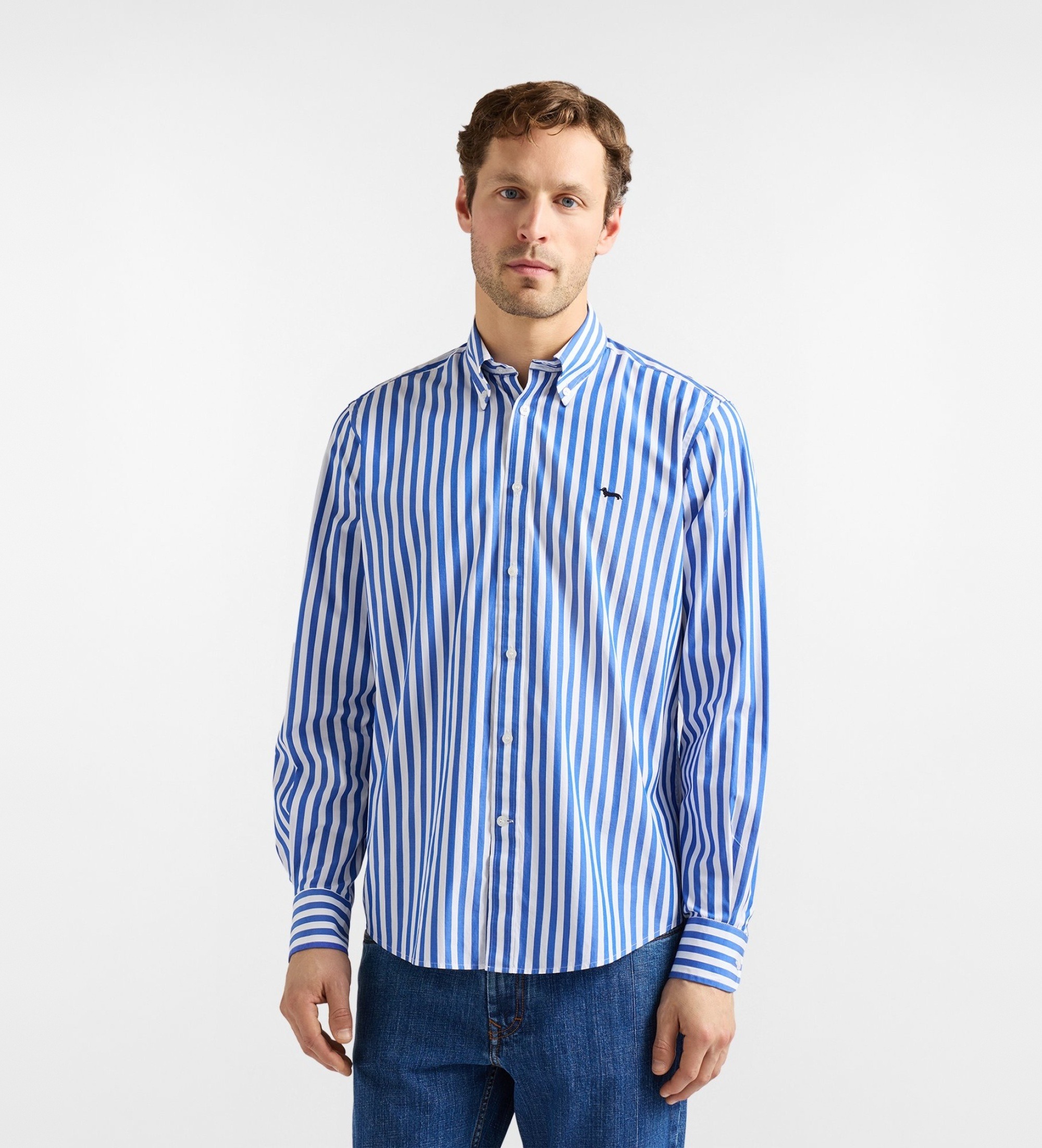 Harmont & Blaine für Herren. CRQ001013683B Sorbetto blau gestreiftes Hemd (L), Lässig, Baumwolle, Langarm