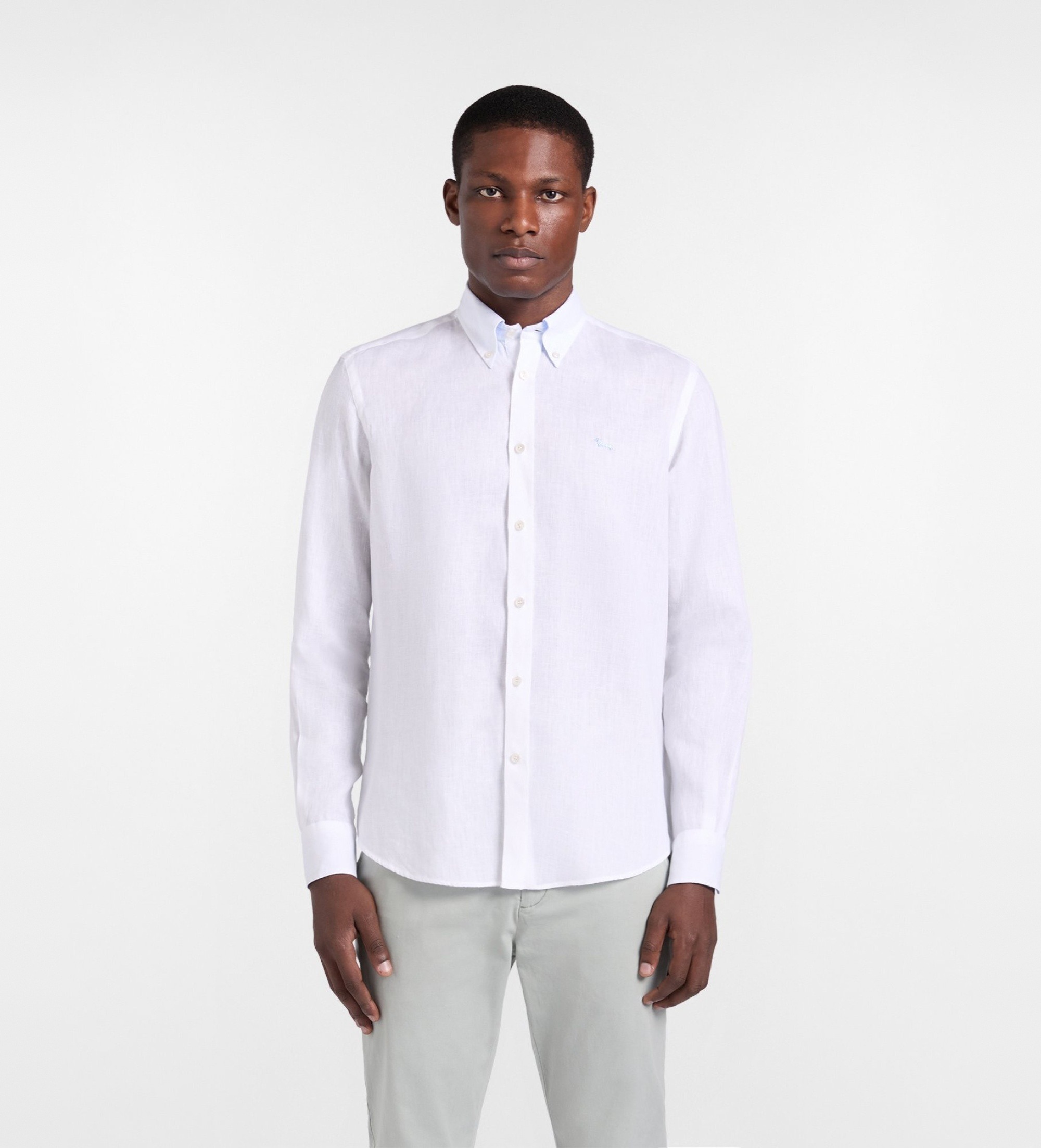 Harmont & Blaine für Herren. CRQ014010883B Weißes Hemd aus reinem Leinen mit normaler Passform (S), Lässig, Klassisch, Langarm