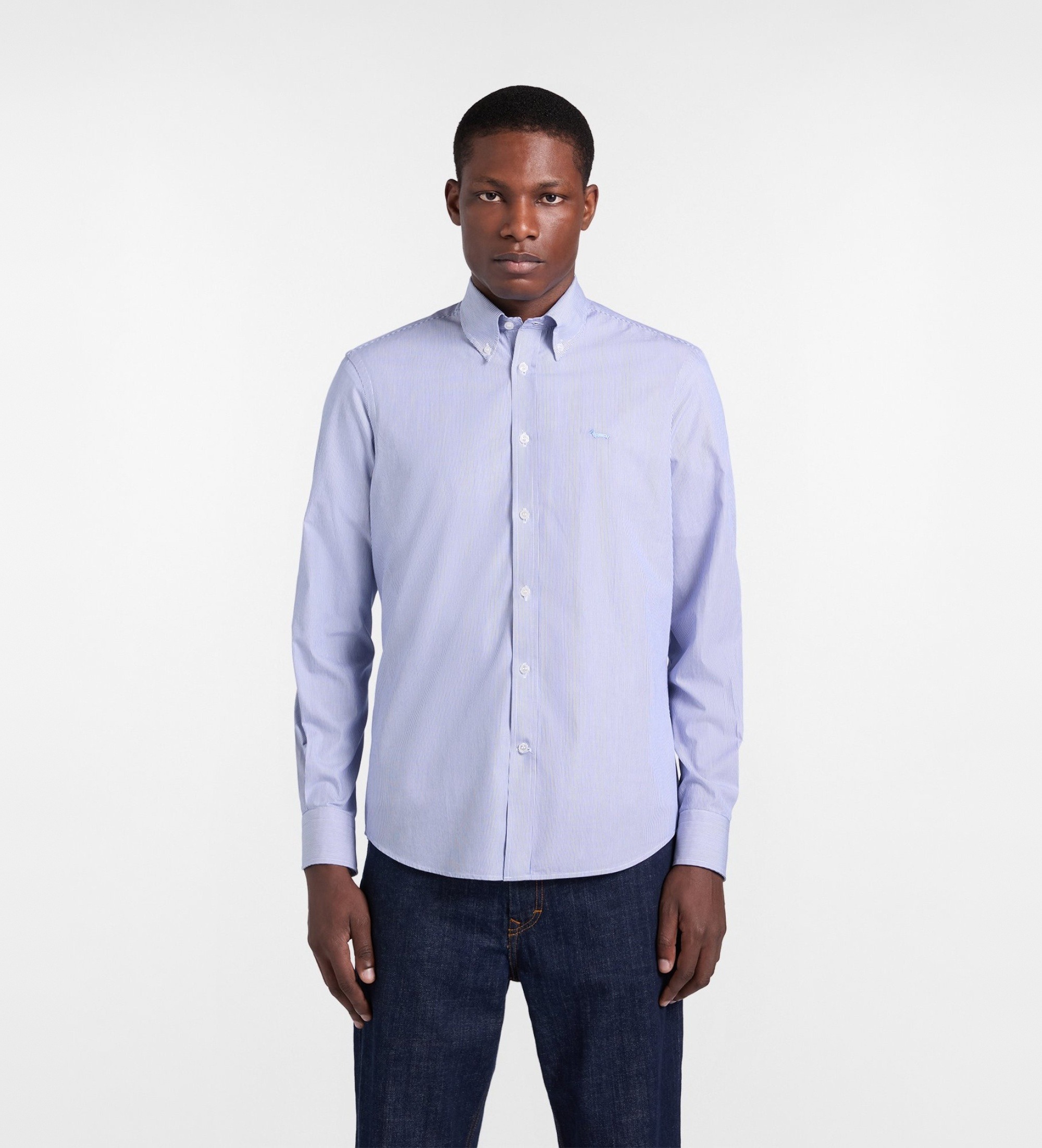 Harmont & Blaine für Herren. CRQ074013435B Blaues Hemd in normaler Passform, fein gestreift (S), Lässig, Baumwolle, Klassisch, Langarm