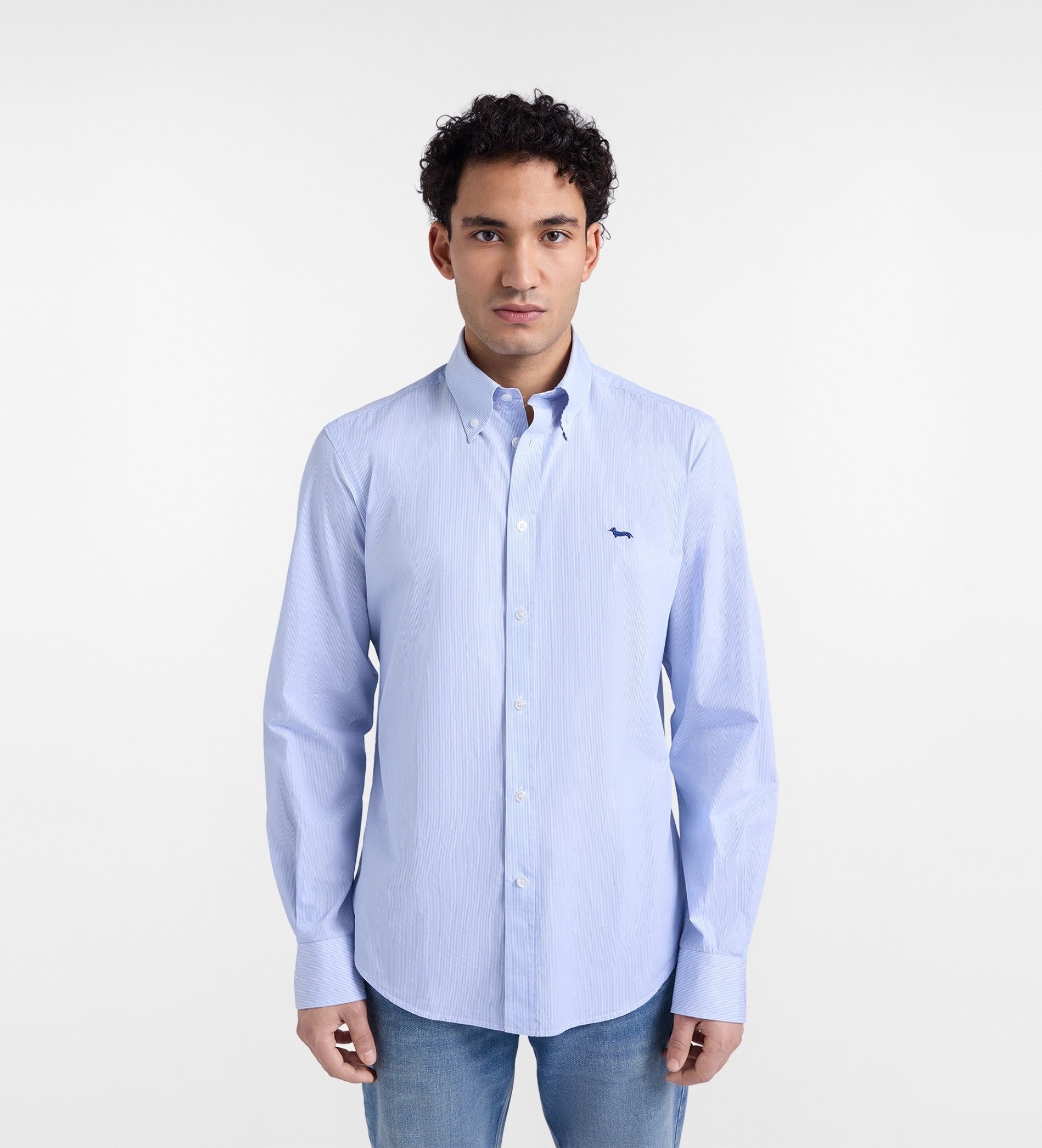 Harmont & Blaine für Herren. CRQ074013435B Hellblaues, normal geschnittenes, fein gestreiftes Hemd (M), Lässig, Baumwolle, Klassisch, Langar
