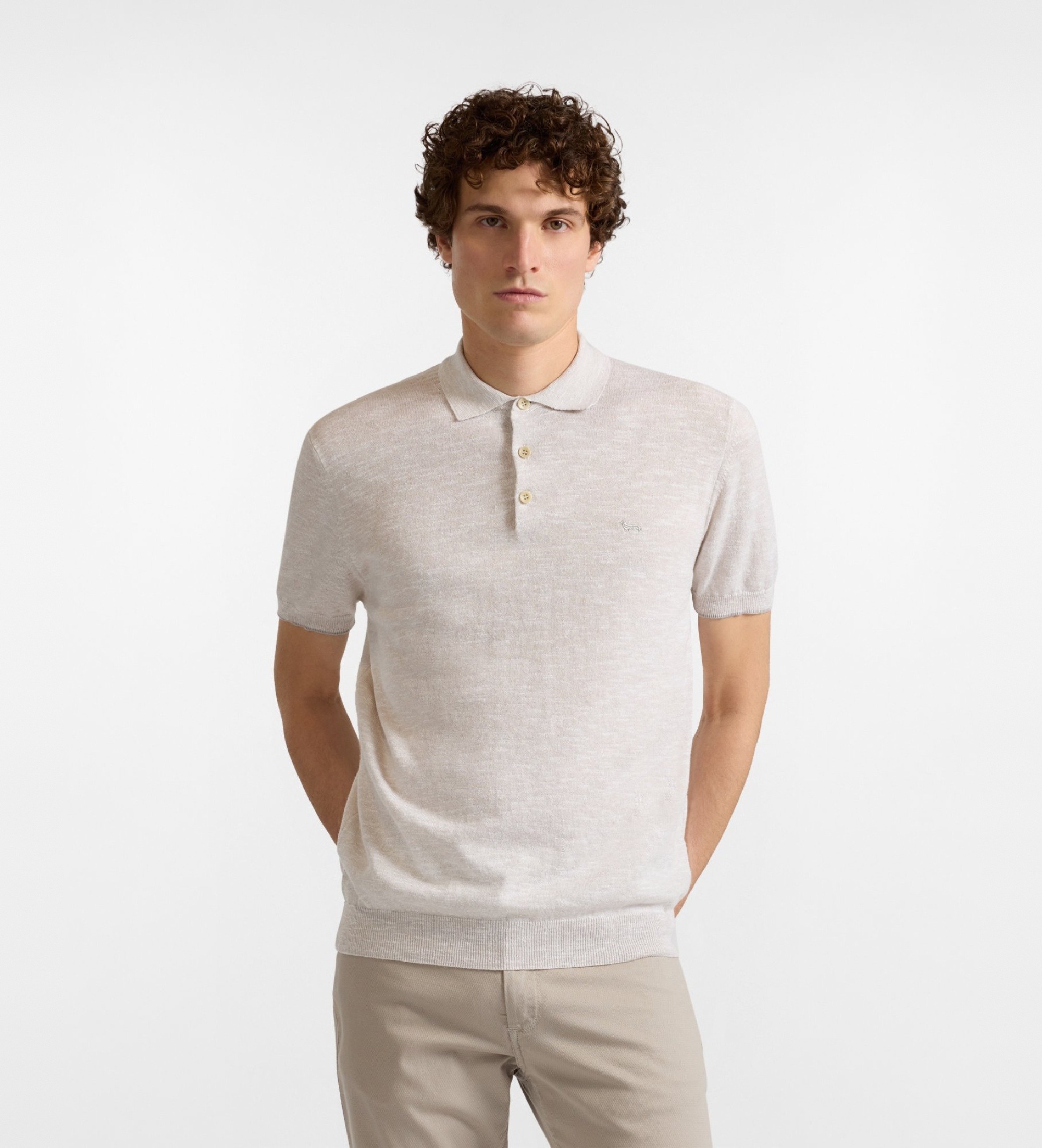 Harmont & Blaine für Herren. HRQ422030990 Gestricktes Poloshirt in Beige mit Tweed-Effekt (M), Lässig, Baumwolle, Kurzarm