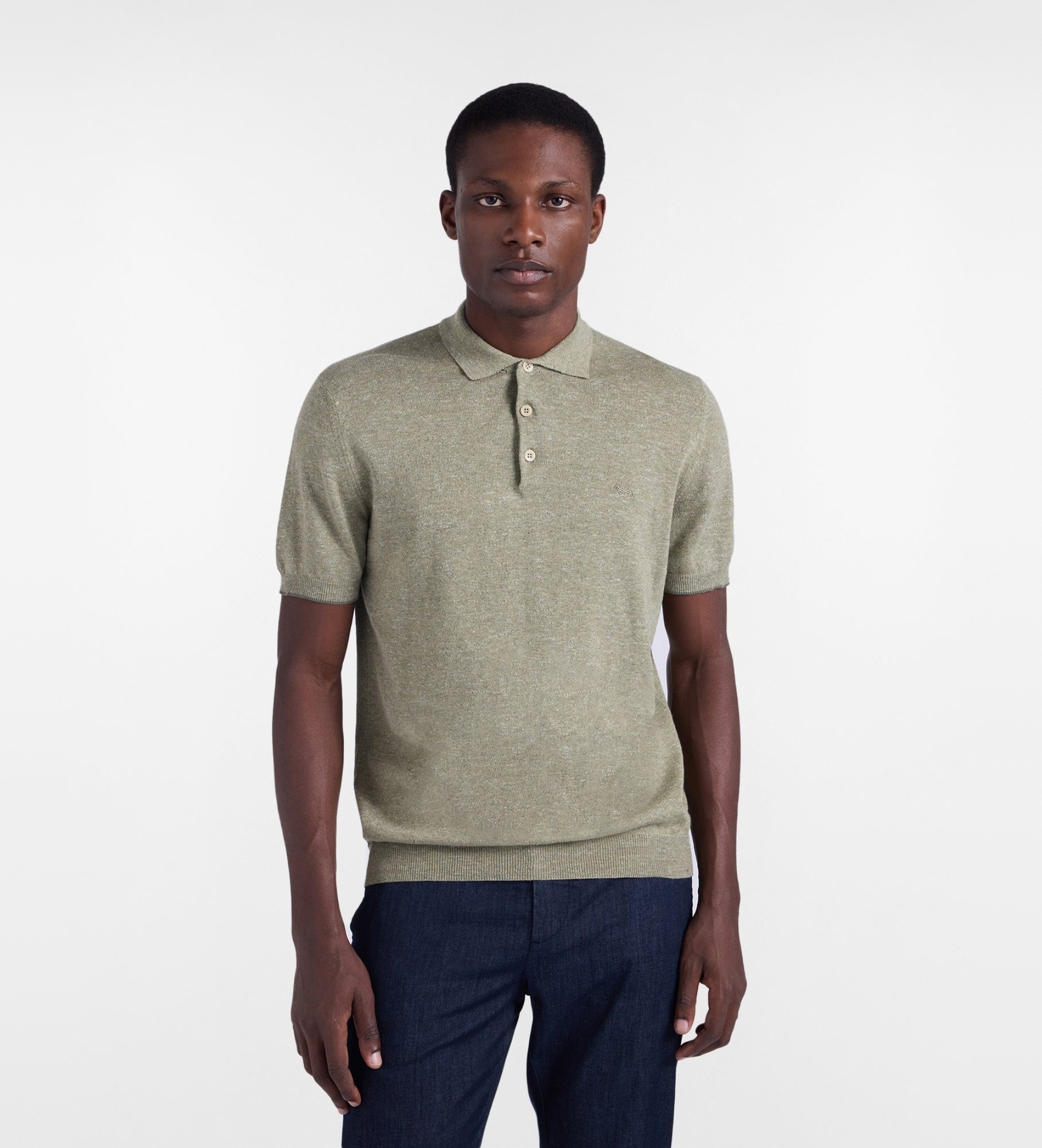 Harmont & Blaine für Herren. HRQ422030990 Grünes gestricktes Poloshirt mit Tweed-Effekt (XL), Lässig, Baumwolle, Kurzarm