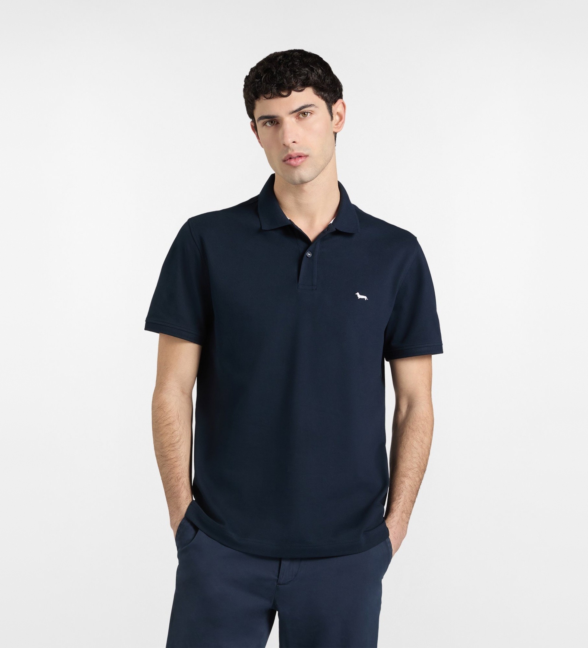 Harmont & Blaine für Herren. LRQ033020862 Basic Marineblaues Stretch-Pique-Poloshirt (S), Lässig, Baumwolle, Kurzarm