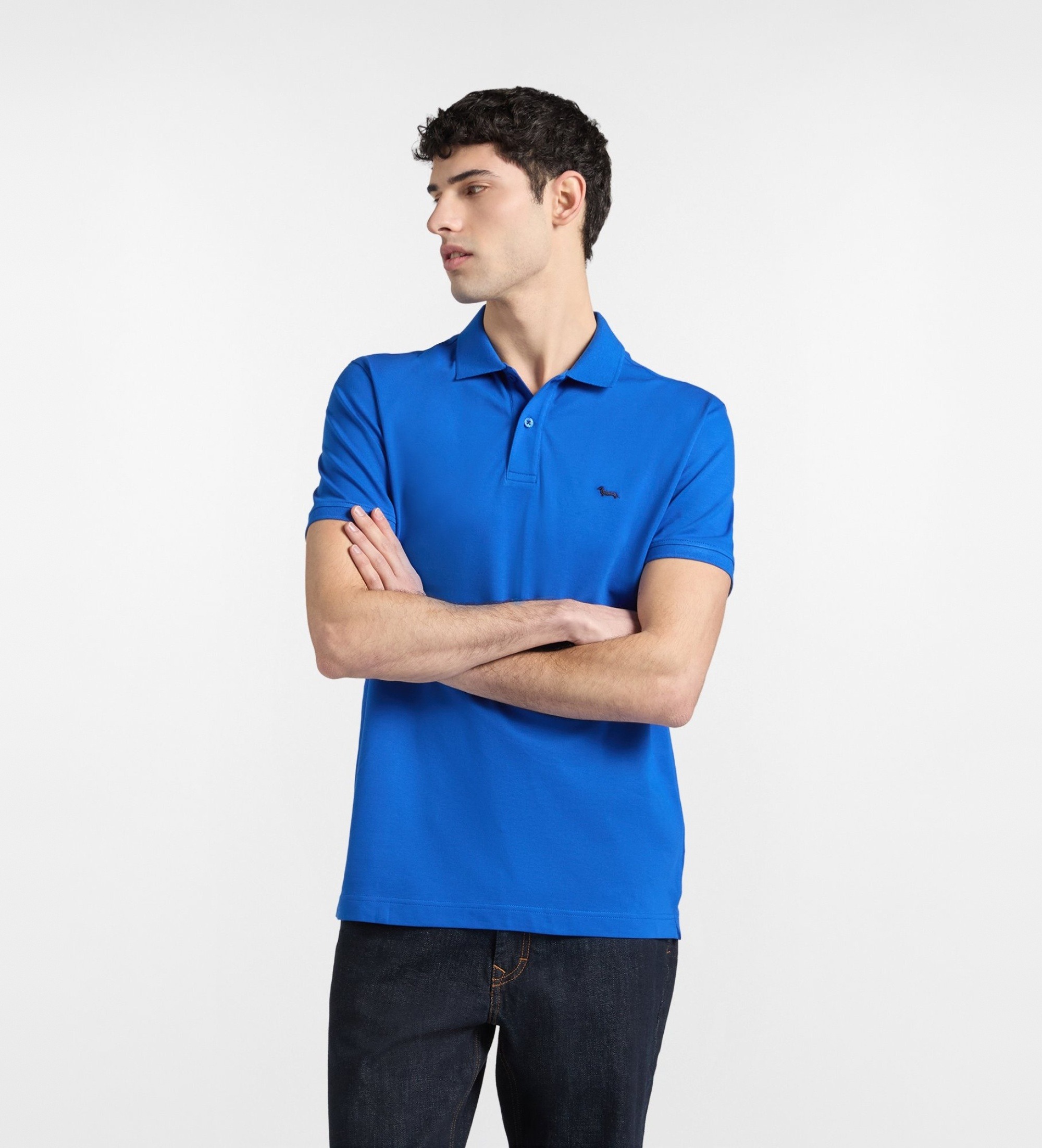 Harmont & Blaine für Herren. LRQ033020862 Blaues Basic-Poloshirt aus Stretch-Piqué (S), Lässig, Baumwolle, Kurzarm