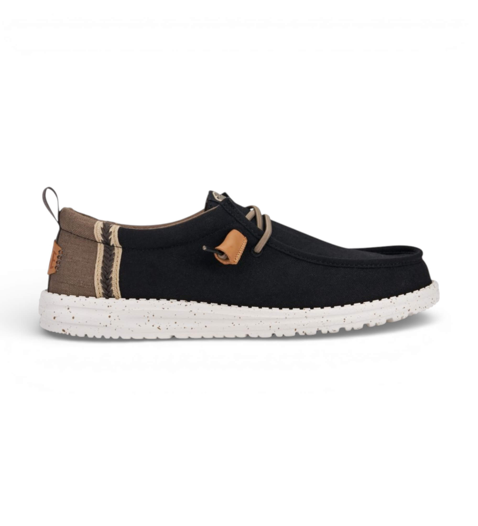 HeyDude für Herren. HD43086 Turnschuhe Wally Craft Leinen schwarz (41), Stoff, Wohnung, Schnürsenkel, Lässig