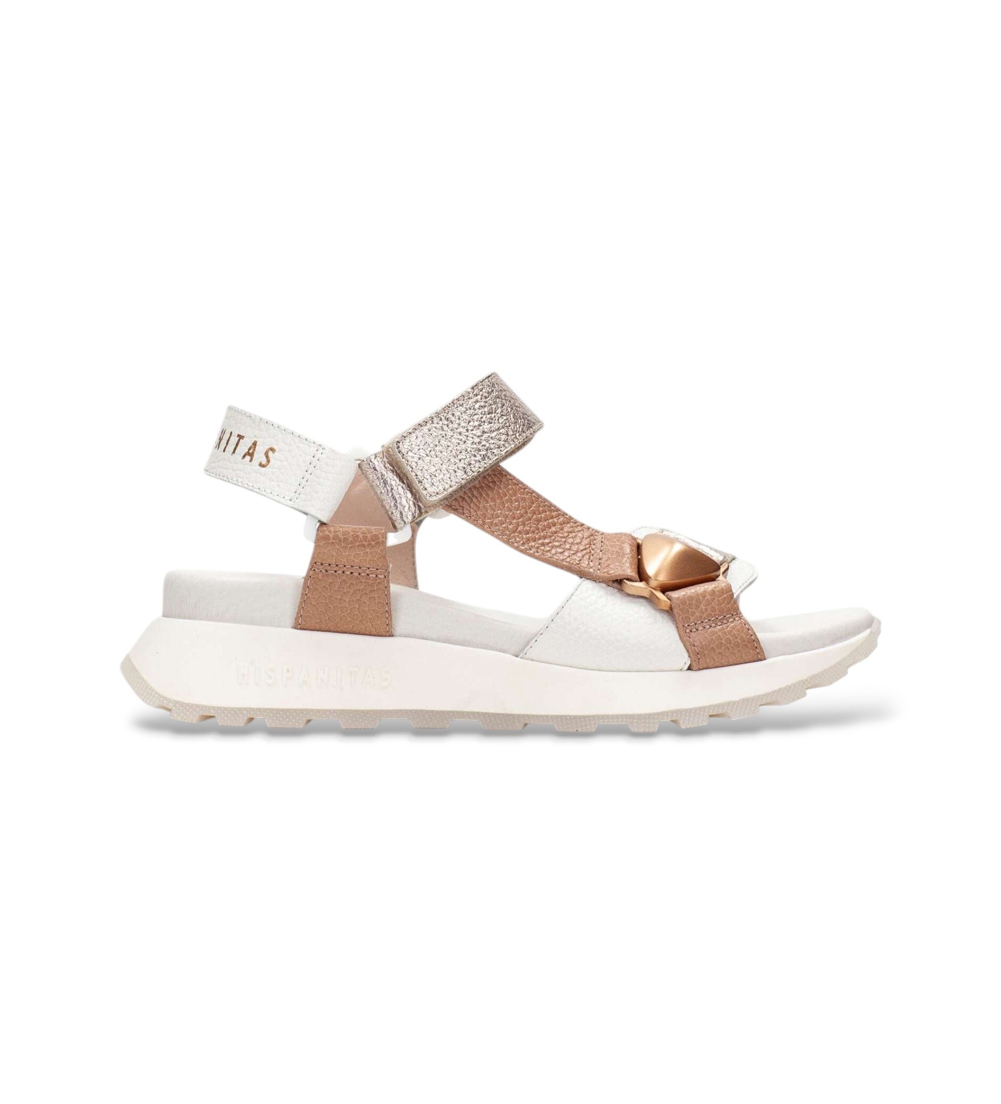 Hispanitas für Damen. CHV264807 Ambar braune Sandalen (39), Leder, Weiß, 3 bis 5 cm, Klettverschluss, Lässig