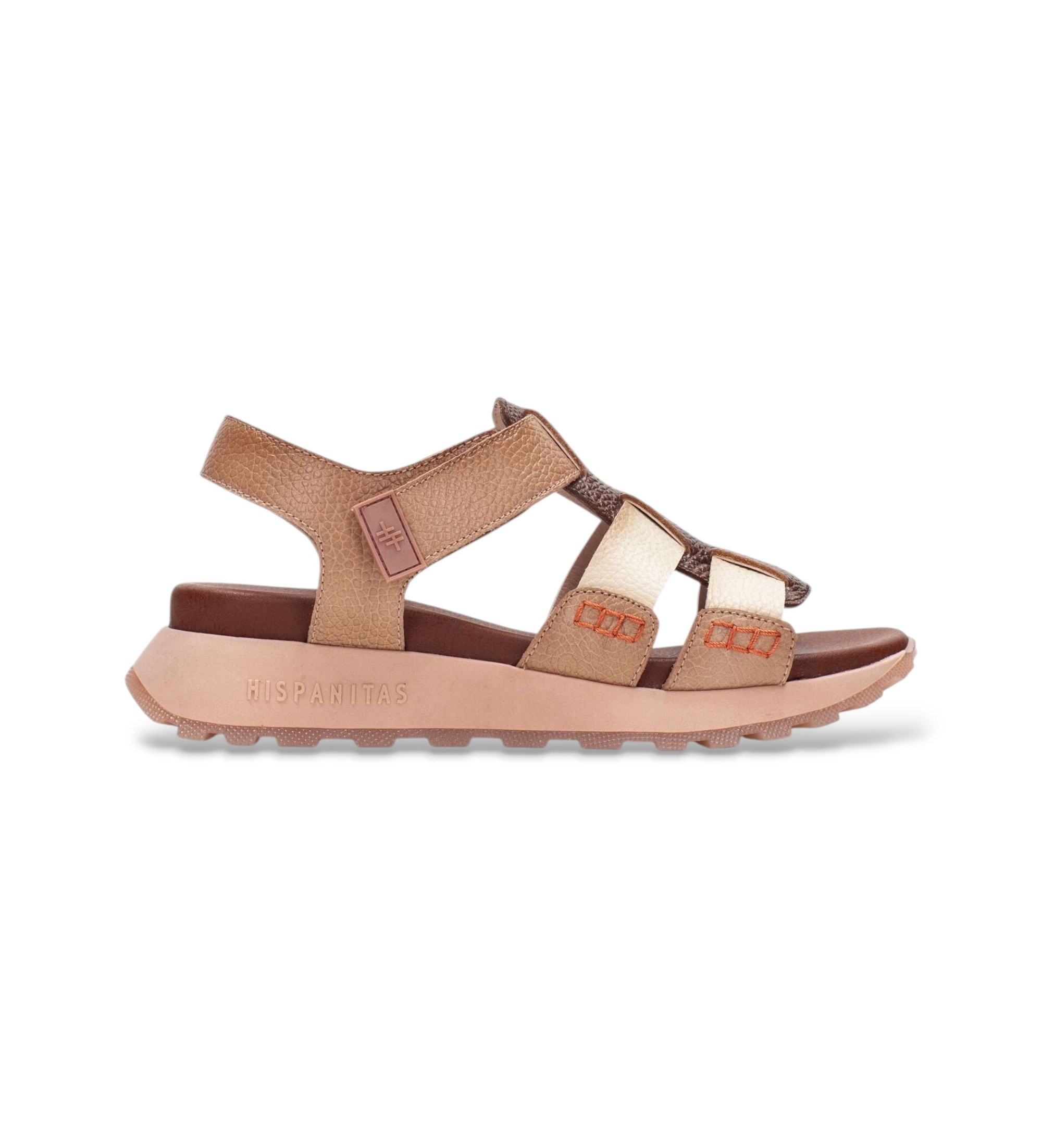 Hispanitasvoor vrouwen. CHV264624 Ambar bruine sandalen (39), Leer, 3 tot 5 cm, Klittenband, Casual