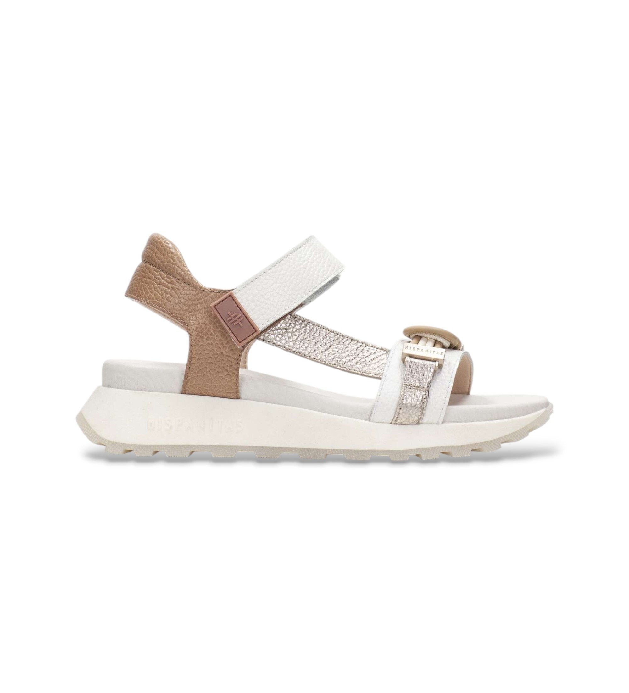 Hispanitas für Damen. CHV264679 Sandalen Ambar off-white (37), Leder, Weiß, 3 bis 5 cm, Klettverschluss, Lässig
