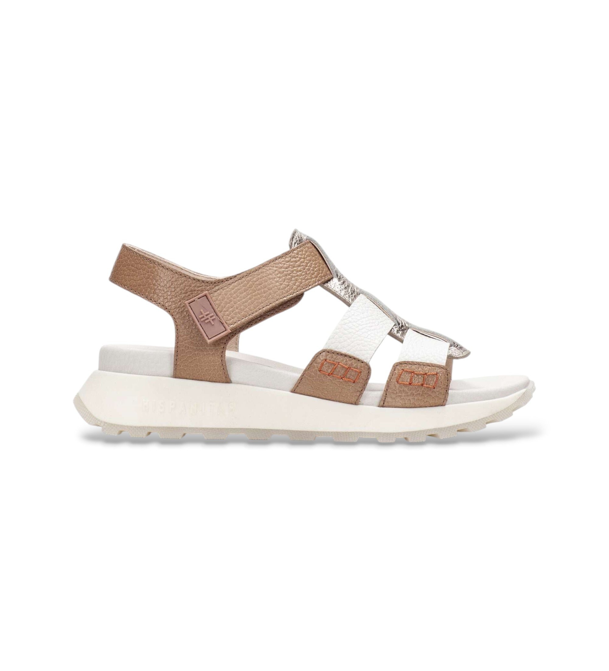 Hispanitas für Damen. CHV264624 Bernsteinfarbene Sandalen (41), Leder, Weiß, Braun, 3 bis 5 cm, Klettverschluss, Lässig