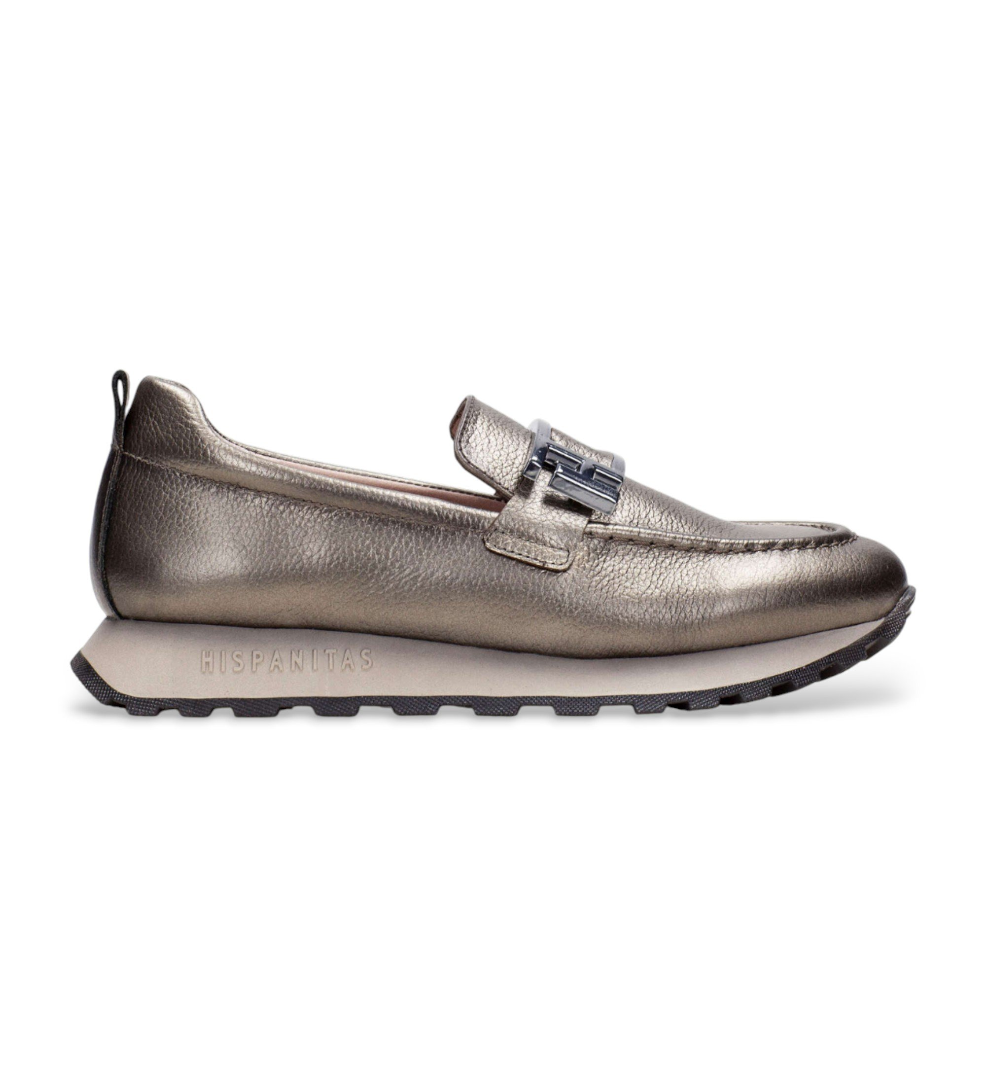 Hispanitas für Damen. HI243621 Bolment Bleileder-Slipper (39), Silber, 3 bis 5 cm, Keine, Lässig
