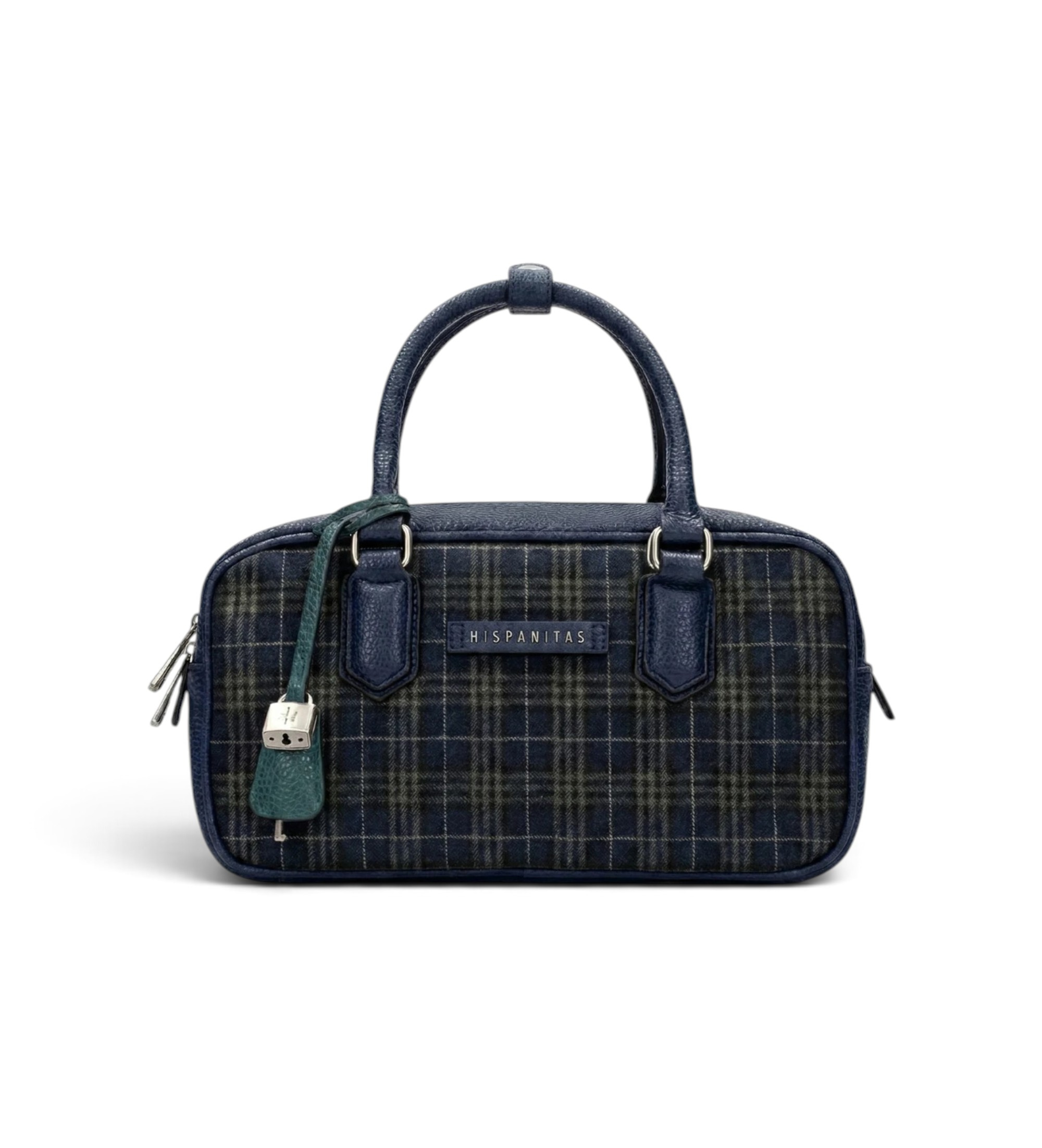 Hispanitas für Damen. BI265028 Marineblaue Tartan-Tasche (35), Lässig, Stoff