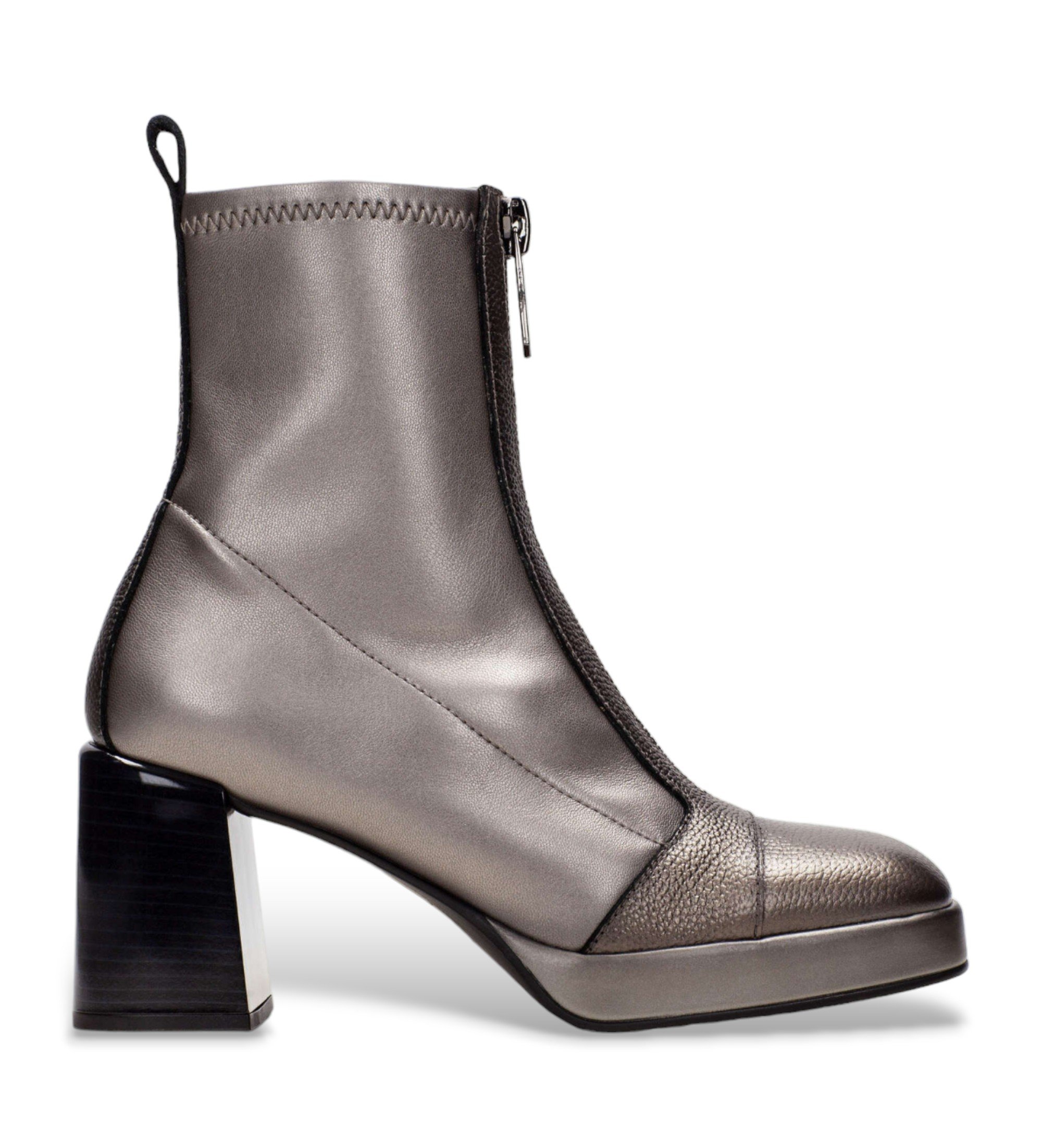 Hispanitas für Damen. HI243658 Silberne Blockstiefeletten aus Leder (36), 8 bis 10 cm, Reißverschluss, Lässig