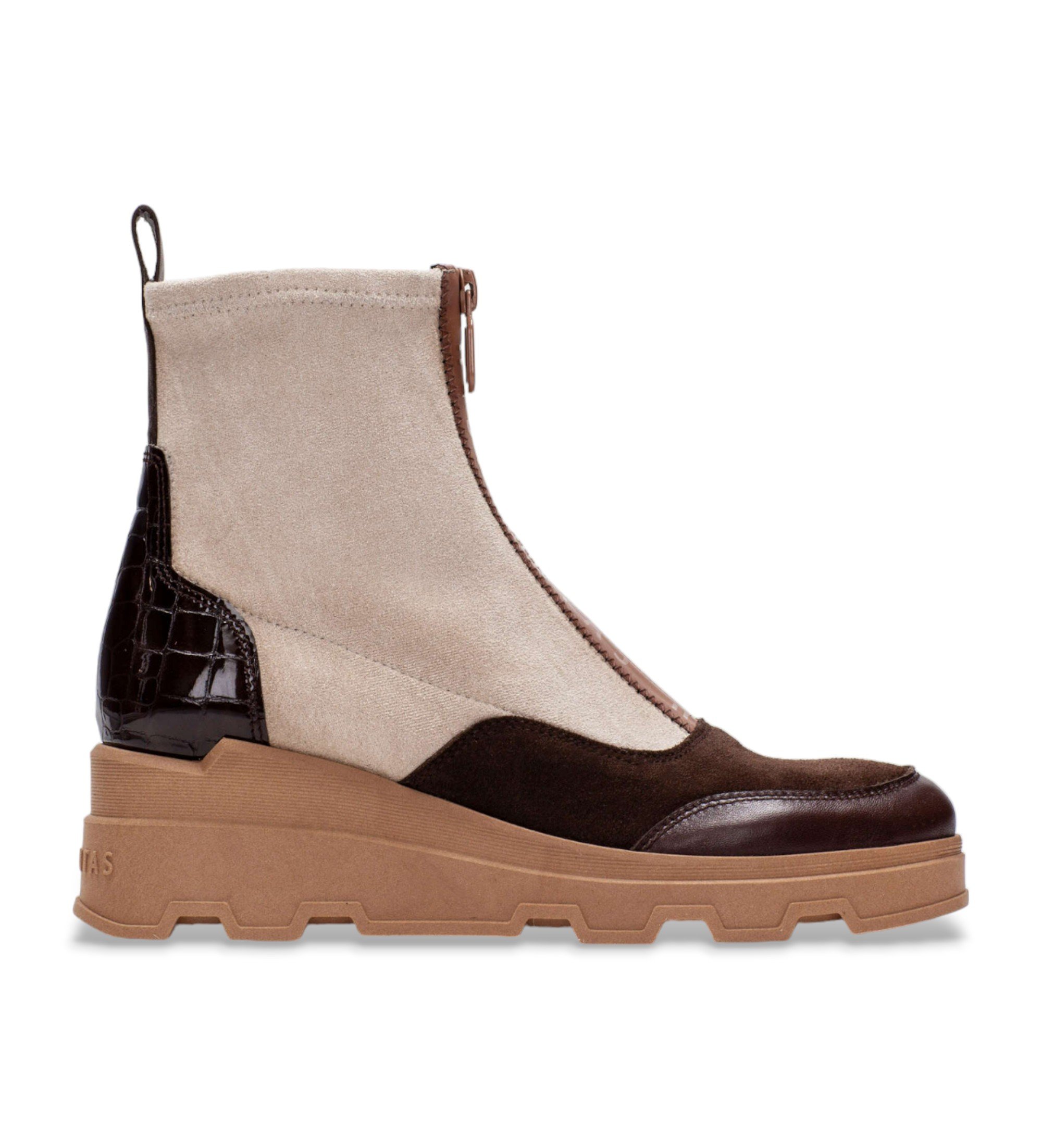 Hispanitas für Damen. CHI243711 Beige Lederstiefeletten mit Keil (40), 3 bis 5 cm, Reißverschluss, Lässig