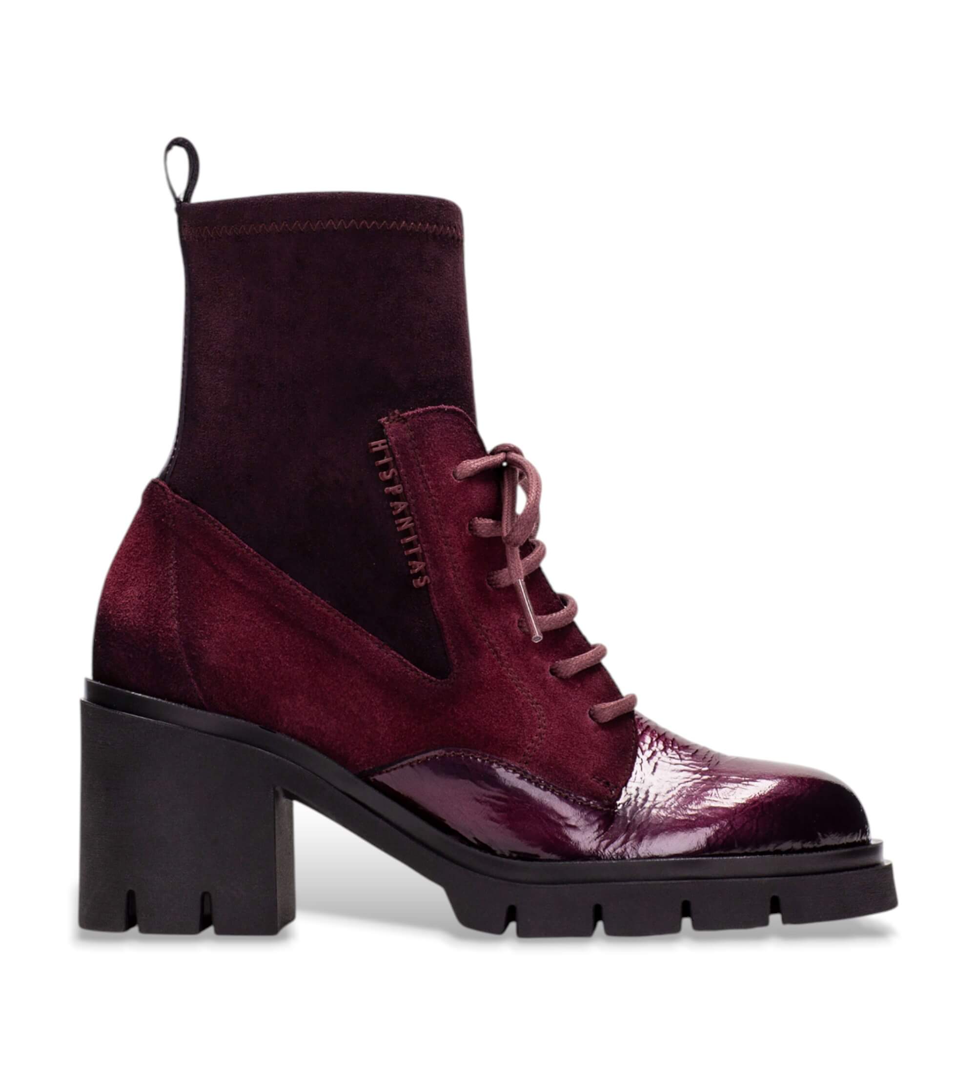Hispanitas für Damen. HI254281 Zurich Rock burgunderfarbene Lederstiefeletten (41), 5 bis 8 cm, Reißverschluss, Lässig, Bordeaux