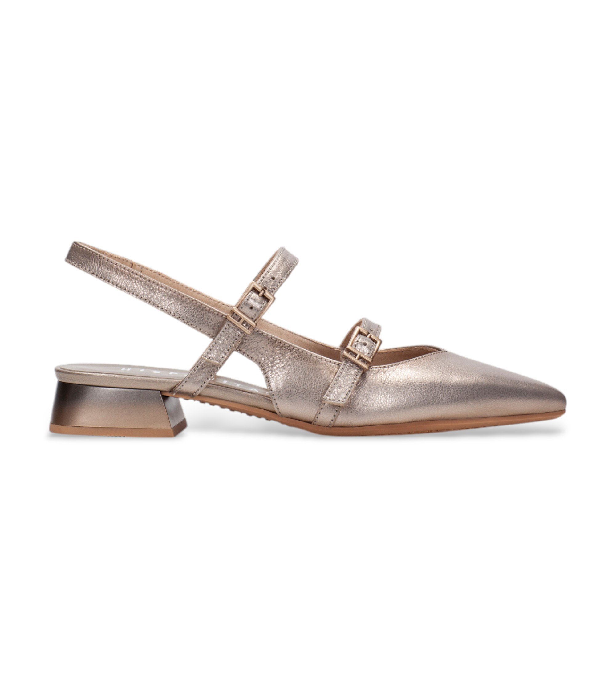 Hispanitas für Damen. HV253922 Goldene Dali-Ledersandalen (36), 1 bis 3 cm, Schnalle, Lässig, Party
