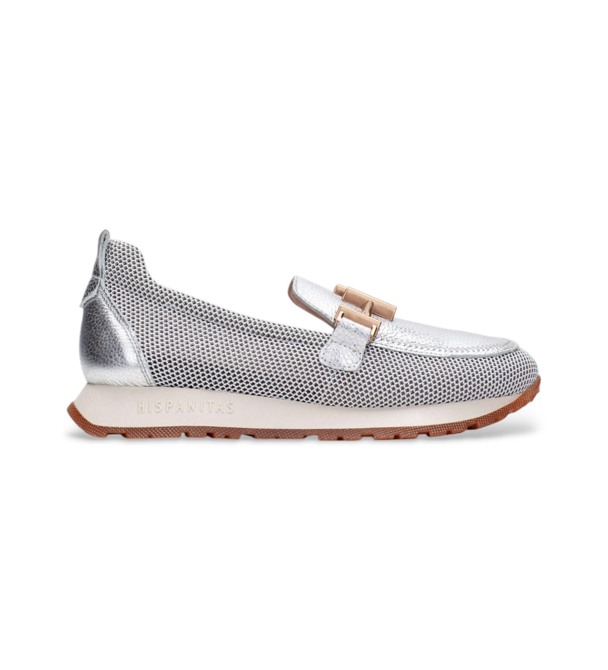 Hispanitas für Damen. HV253919 Turnschuhe Kansas weiß (37), Leder, Silber, Wohnung, 1 bis 3 cm, Keine, Lässig