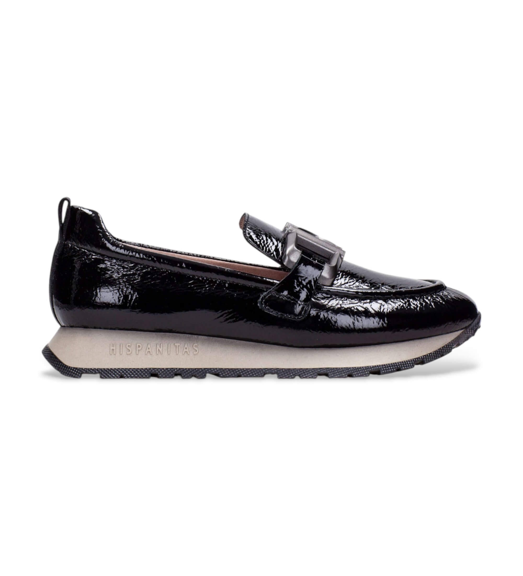 Hispanitas für Damen. HI254386 Kansas Rock Leder Mokassins schwarz (40), Wohnung, 1 bis 3 cm, Keine, Lässig