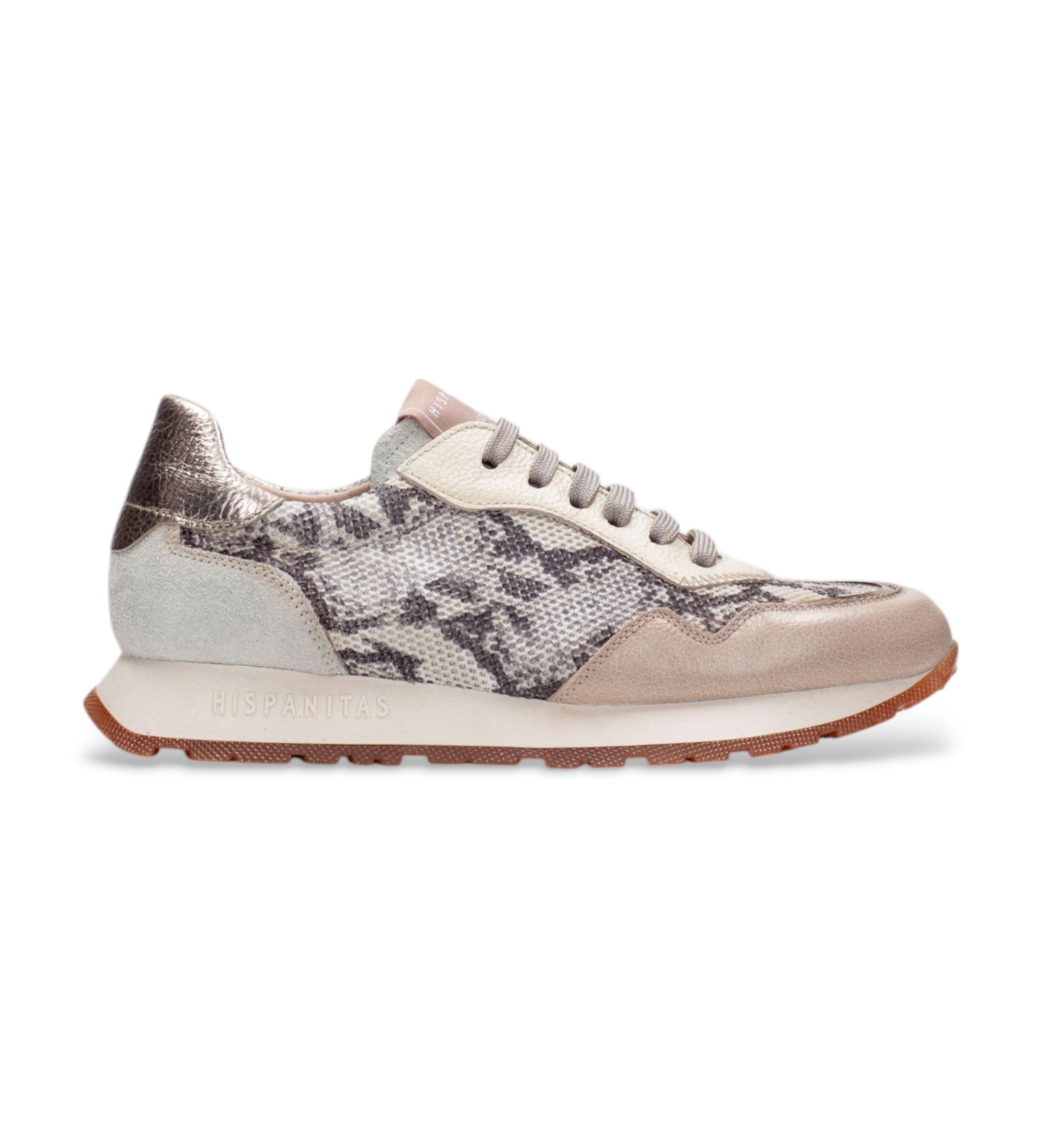 Hispanitas für Damen. PHV253812 Beige Havanna Leder Sneakers (36), Wohnung, 1 bis 3 cm, Schnürsenkel, Lässig, Tierdruck