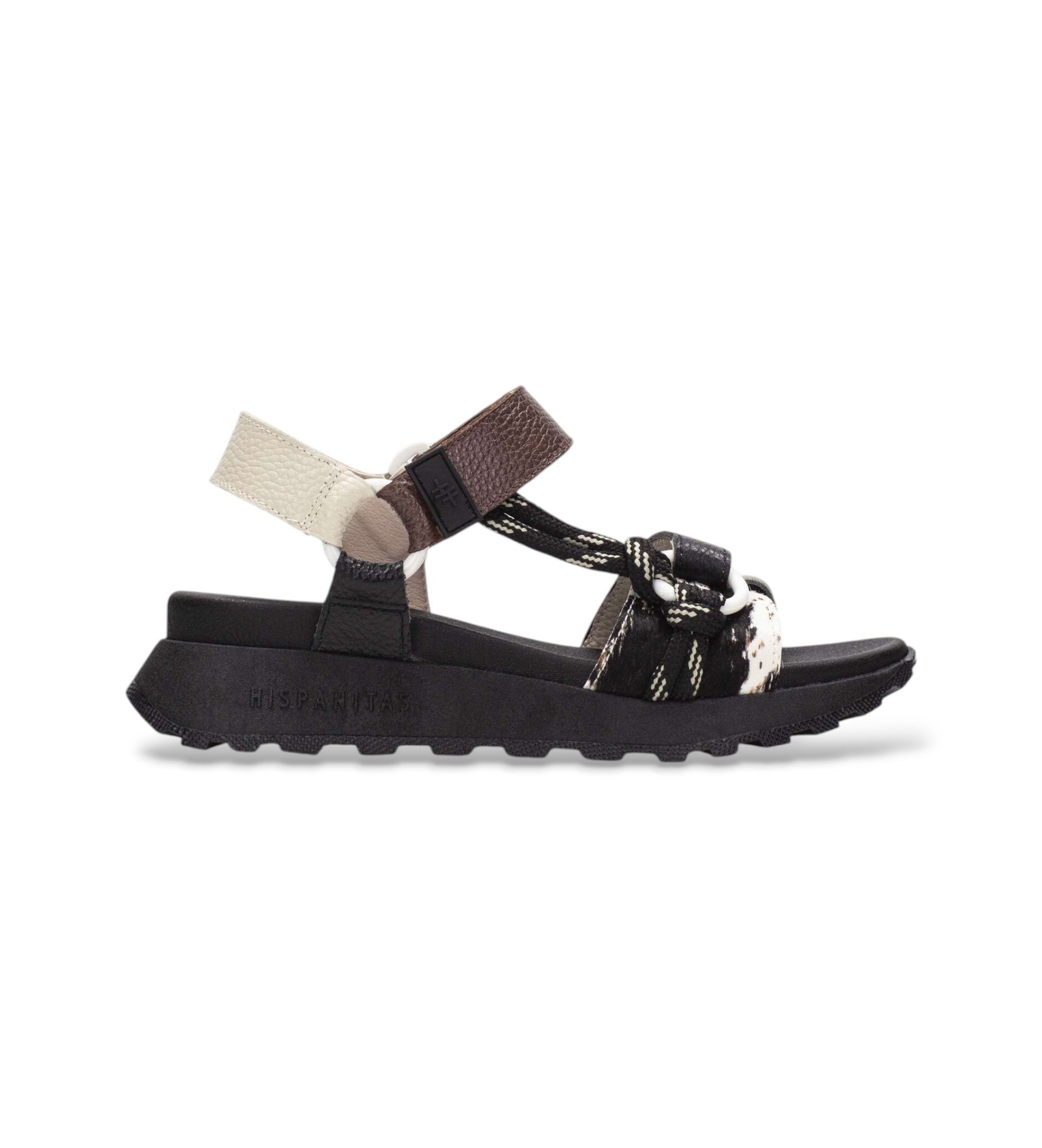 Hispanitas für Damen. CHV264869 Ambar mehrfarbige Sandalen (39), Leder, Schwarz, 3 bis 5 cm, Klettverschluss, Lässig