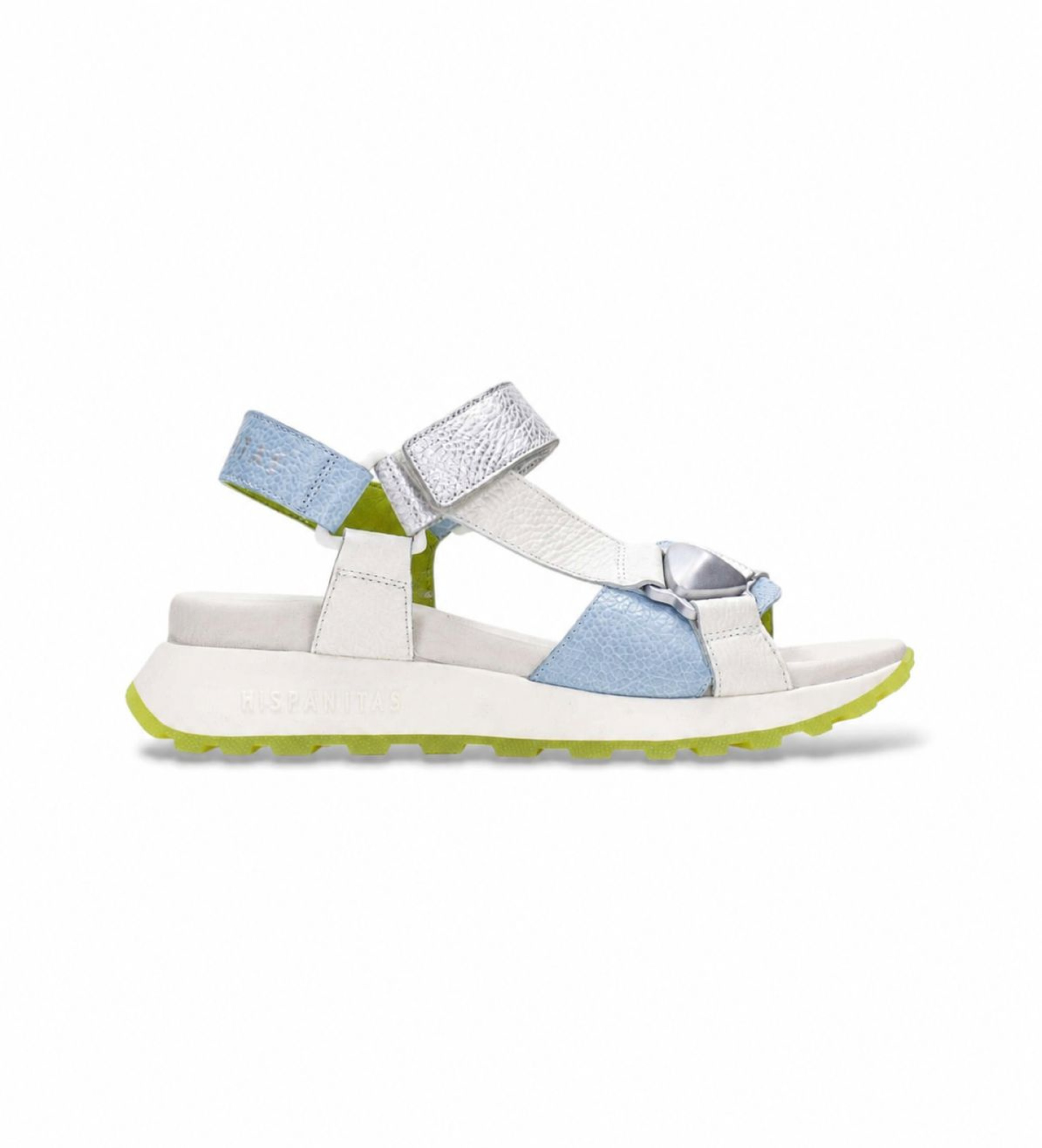 Hispanitas für Damen. CHV264807 Sandalen Ambar gebrochenes Weiß, blau (41), Leder, 3 bis 5 cm, Klettverschluss, Lässig