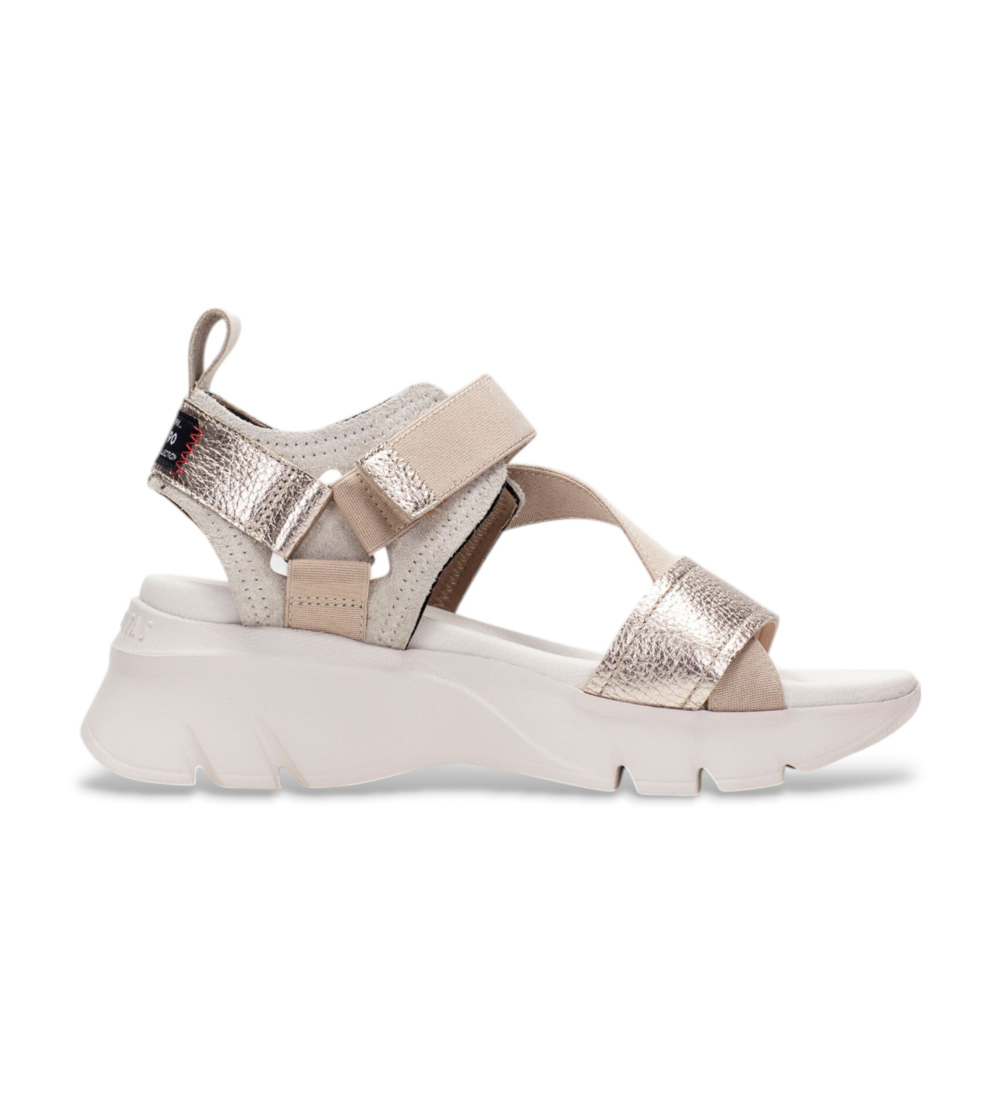 Hispanitas für Damen. HV254007 Goldene Dakar-Sandalen (40), Leder, 3 bis 5 cm, Klettverschluss, Lässig