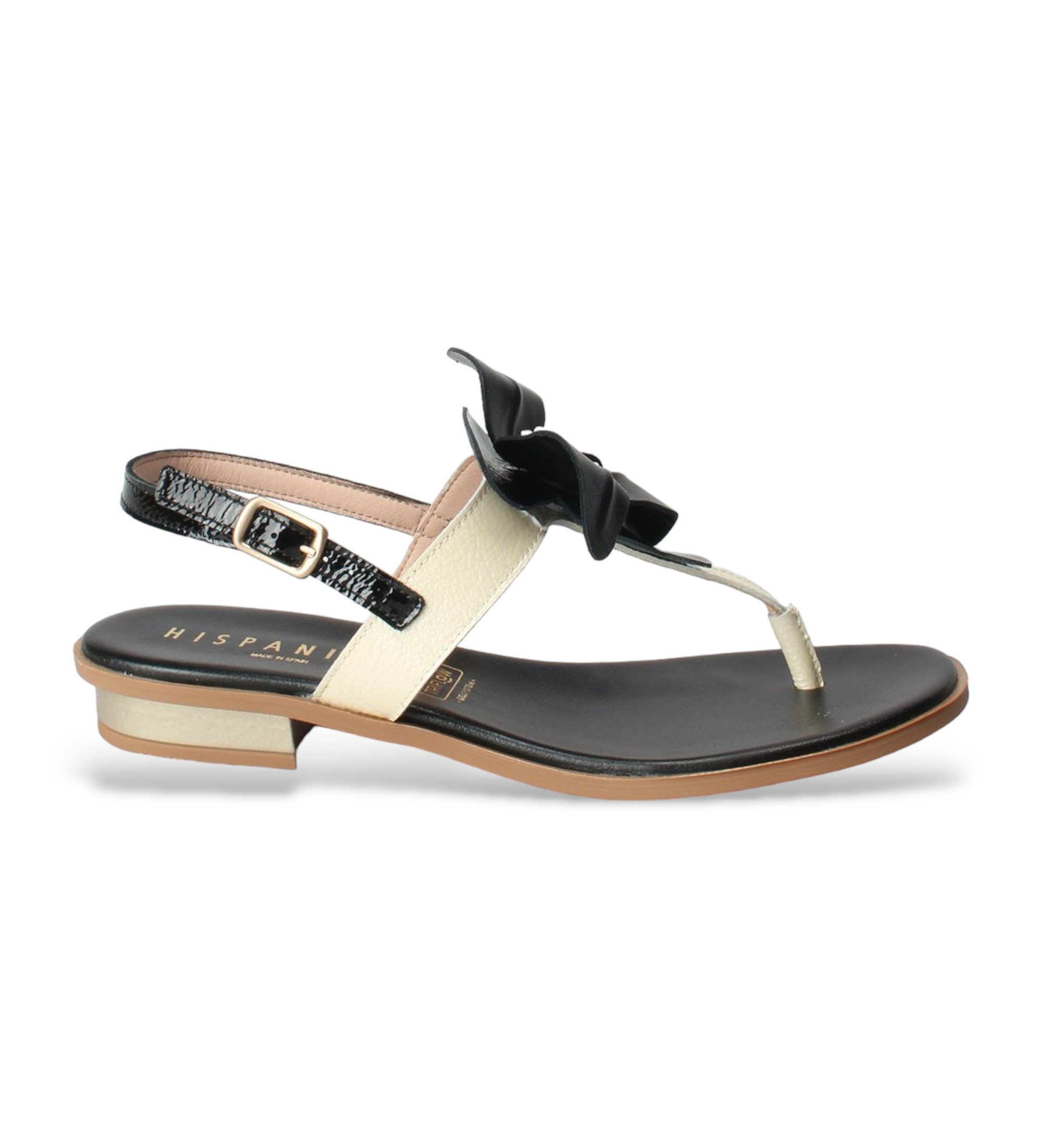 Hispanitas für Damen. CHV243434 Off-white Ibiza Sandalen (42), Leder, Schwarz, Wohnung, Schnalle, Lässig, Party