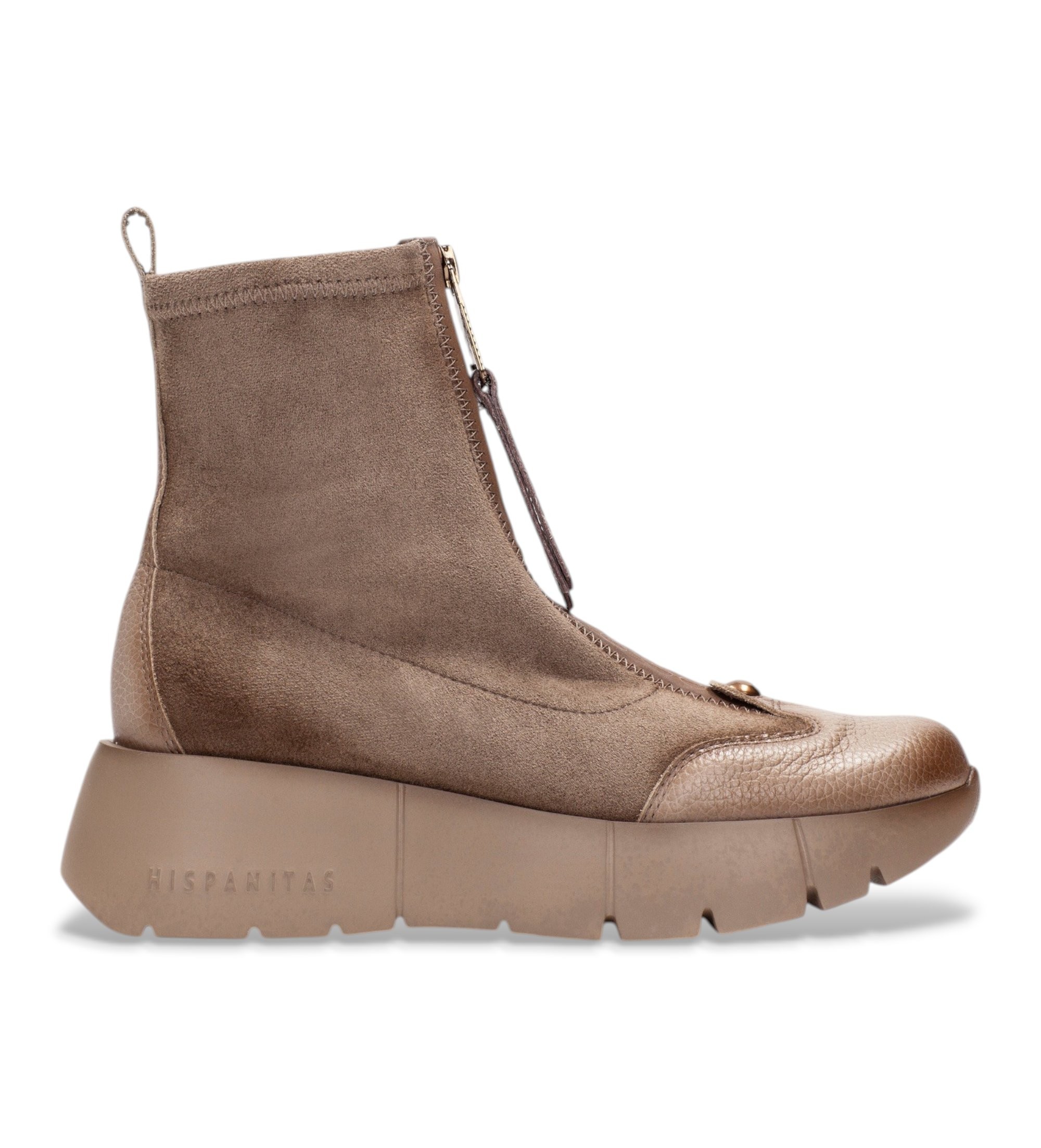 Hispanitasvoor vrouwen. HI265104 Leren Montana-laarsjes beige (40), Leer, 3 tot 5 cm, Ritssluiting, Casual, Taupe