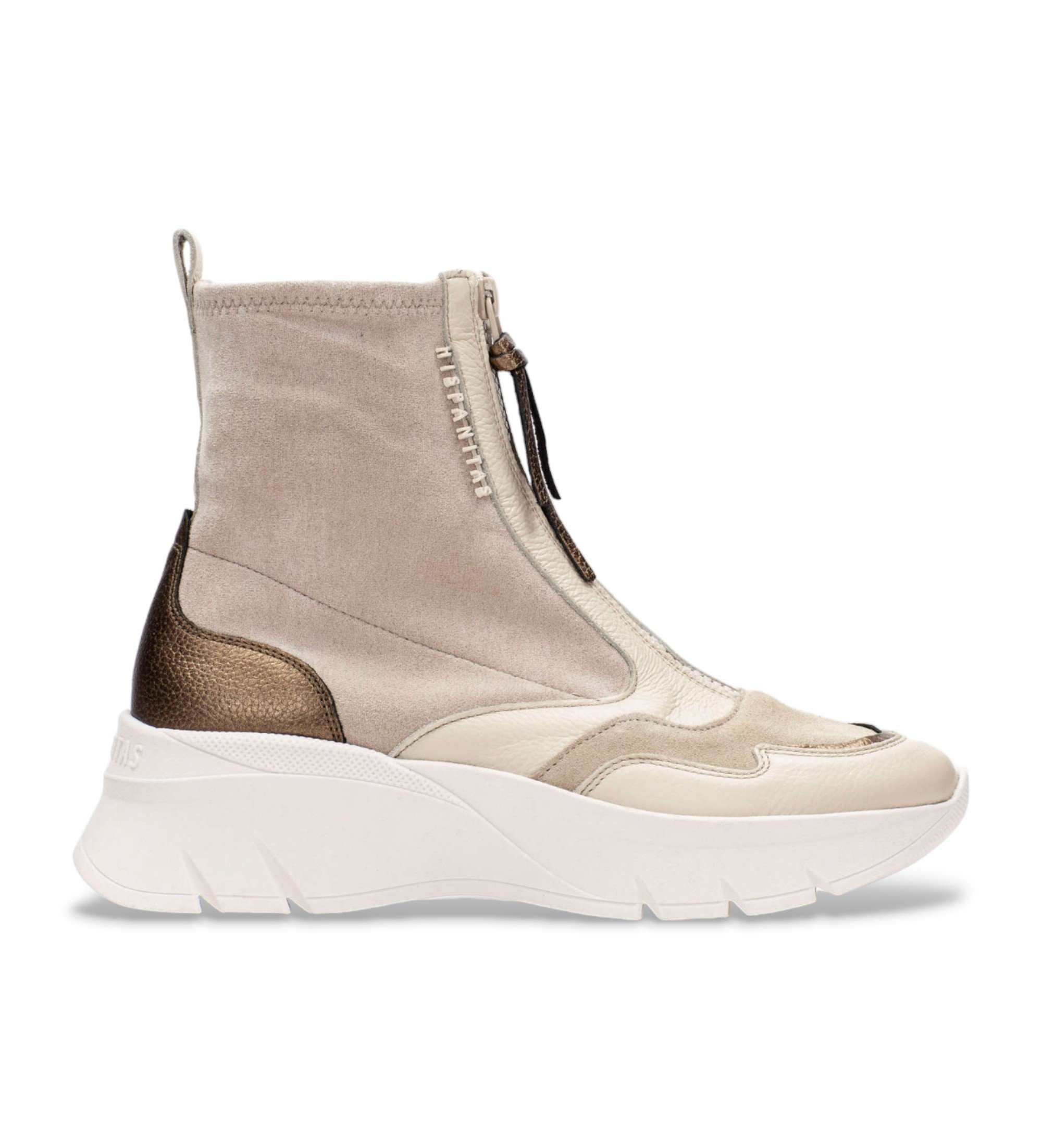Hispanitas für Damen. HI243628 Beige Lederturnschuhe (37), 3 bis 5 cm, Reißverschluss, Lässig