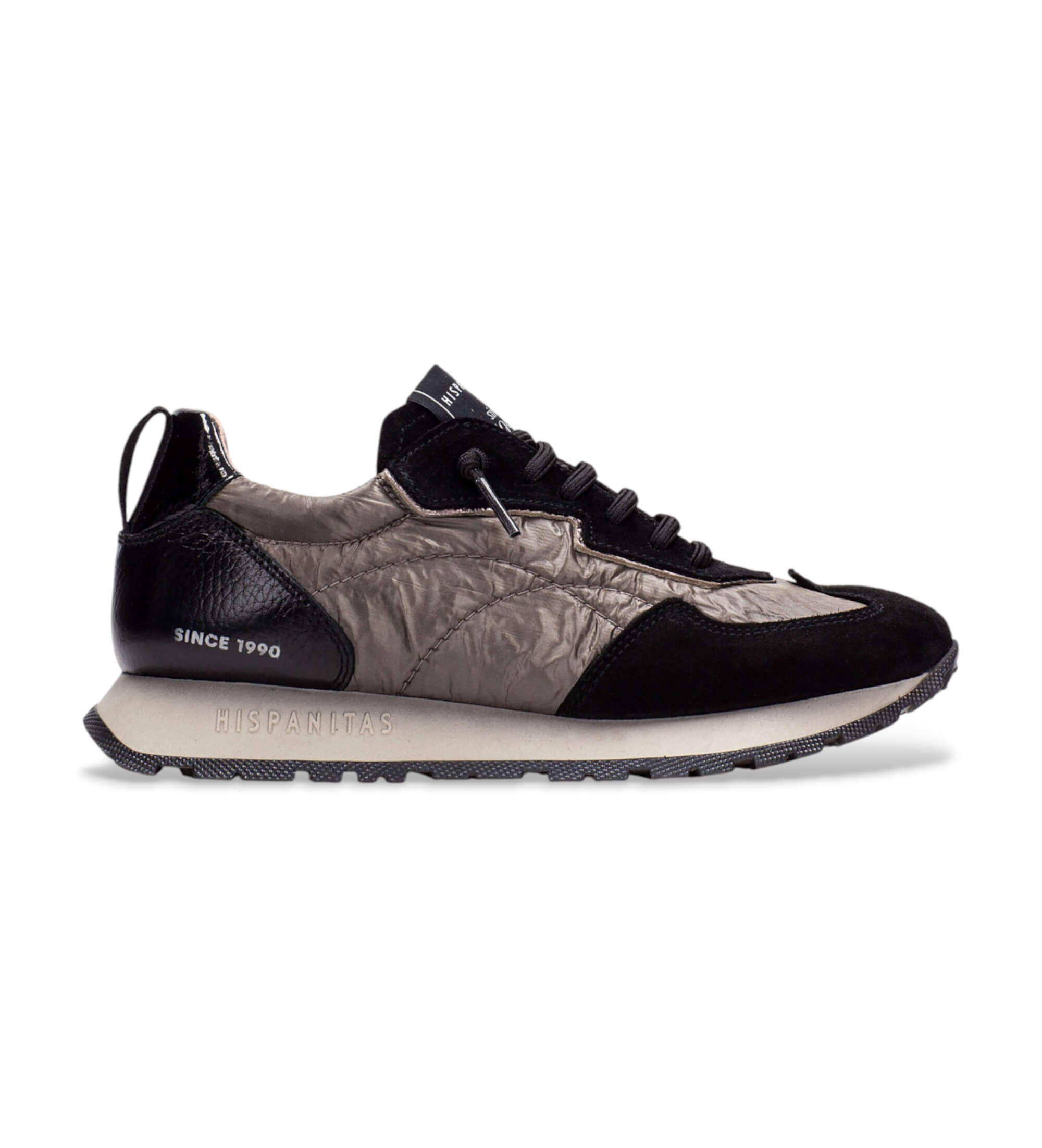 Hispanitas für Damen. HI254209 Leder Turnschuhe Kansas schwarz (37), Wohnung, 1 bis 3 cm, Schnürsenkel, Lässig