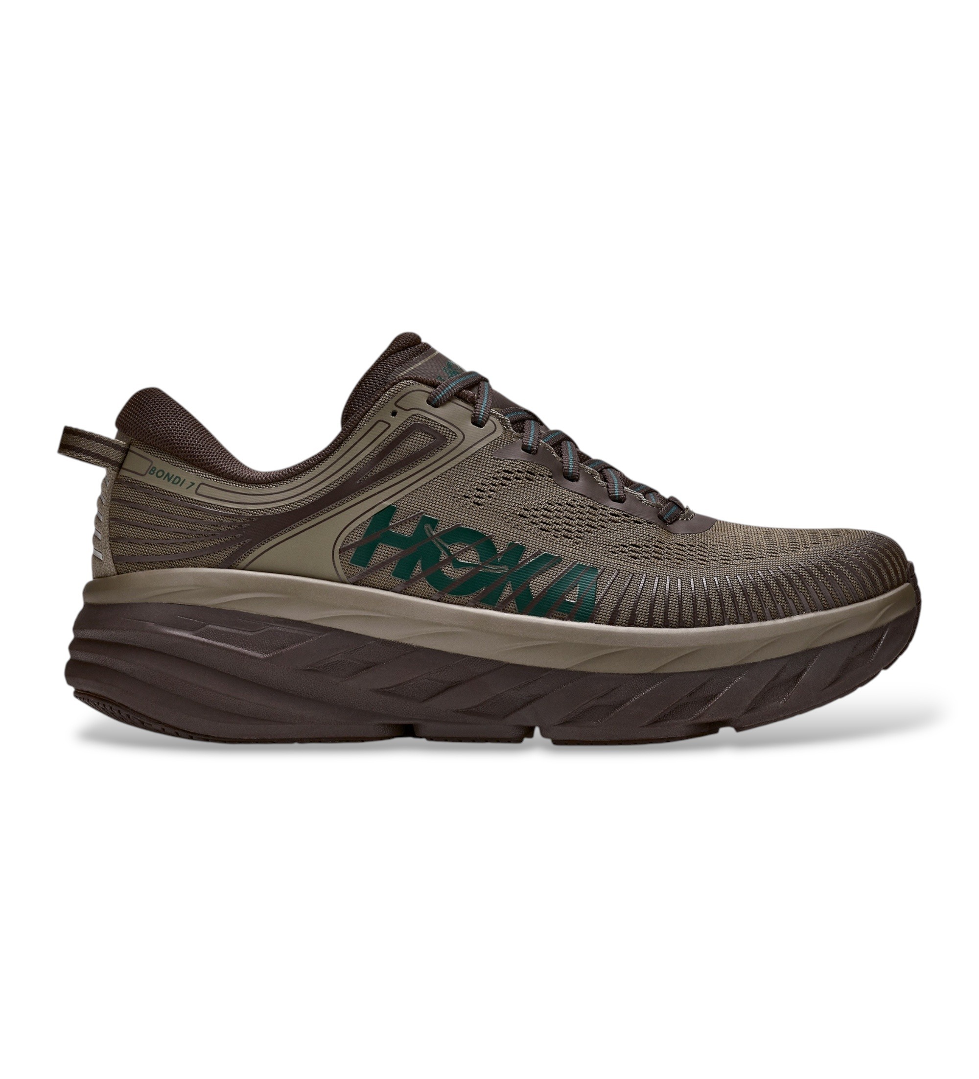 HOKAvoor mannen. 1110518 Bondi 7 sneakers bruin (40), Plat, 1 tot 3 cm, Veters, Casual, Sportief, Meerdere sporten