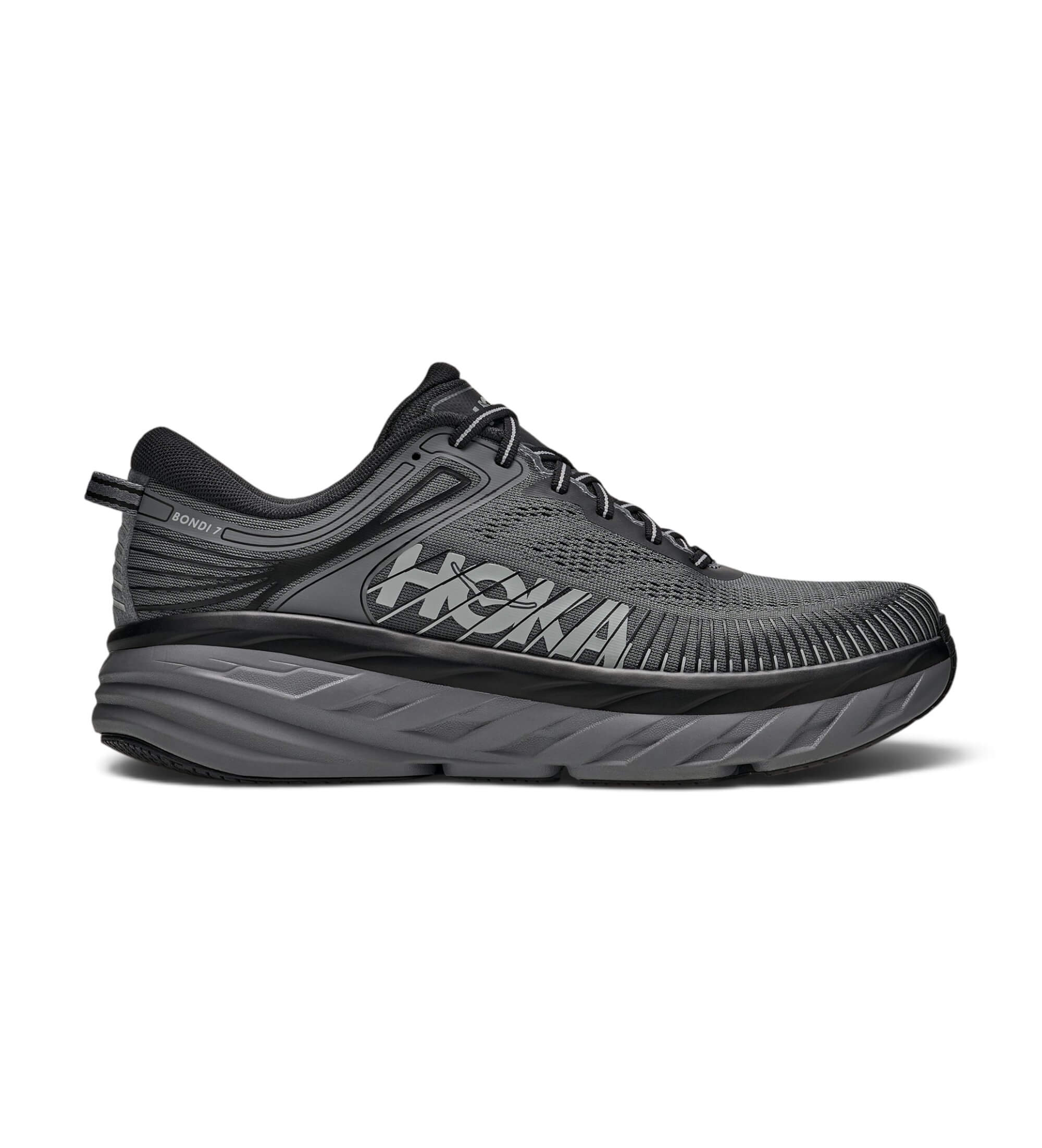 HOKA für Herren. 1110518 Bondi 7 Sneaker schwarz (42), Wohnung, 1 bis 3 cm, Schnürsenkel, Lässig, Sportlich, Multisport