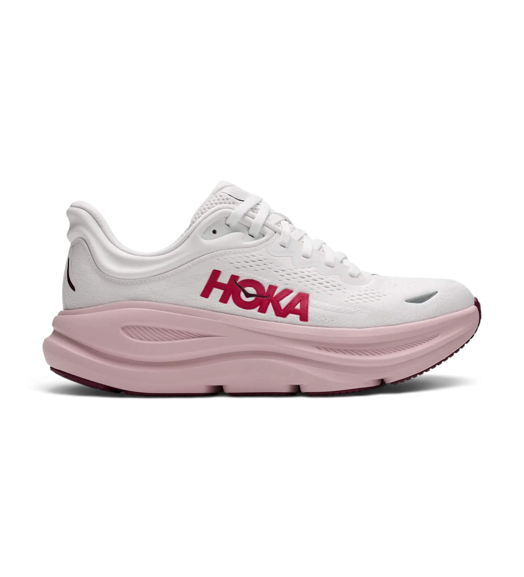 HOKA für Damen. 1162012 Bondi 9 Sneaker weiß, rosa (38 2/3), 3 bis 5 cm, Schnürsenkel, Lässig, Sportlich, Laufen, Multisport, Masche