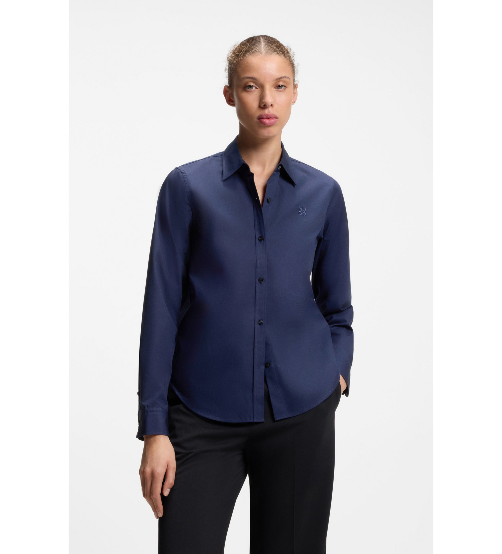 HUGO für Damen. 50552832 Hemd The Essential marineblau (42), Lässig, Baumwolle, Langarm