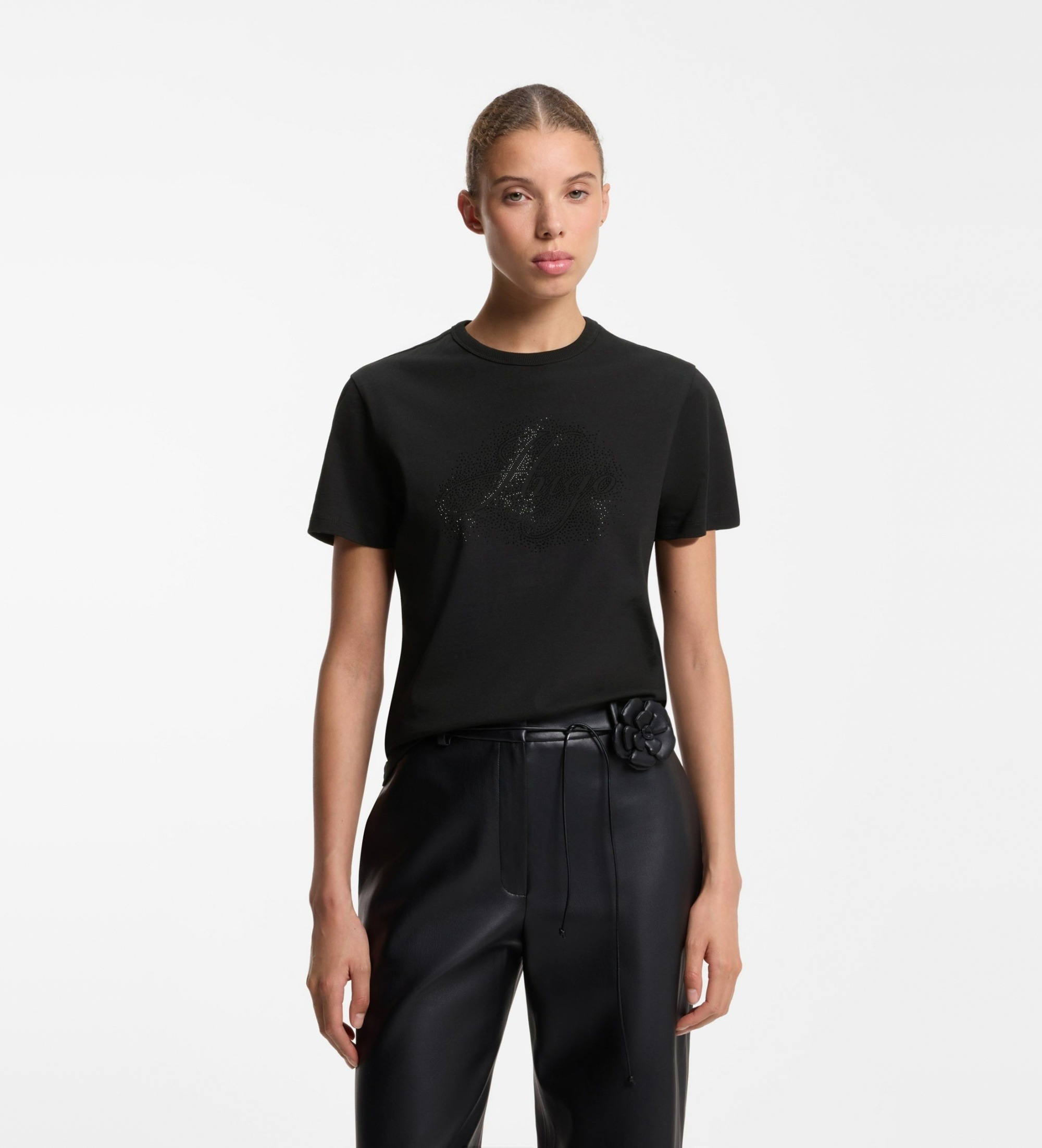 HUGO für Damen. 50570932 T-Shirt Damacia schwarz (M), Lässig, Baumwolle, Kurzarm