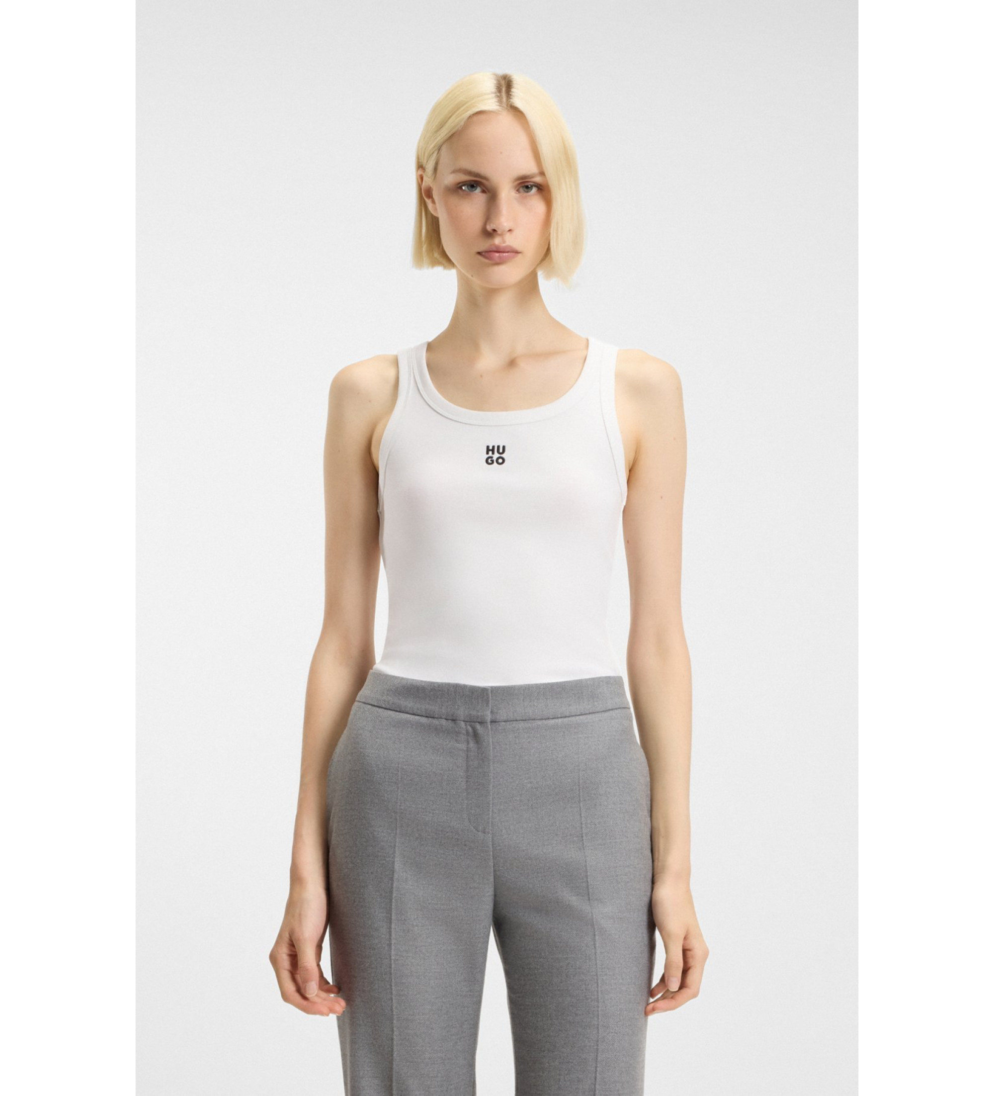 HUGO für Damen. 50514489 Datamia T-shirt weiß (S), Lässig, Baumwolle, Ärmellos / Hosenträger