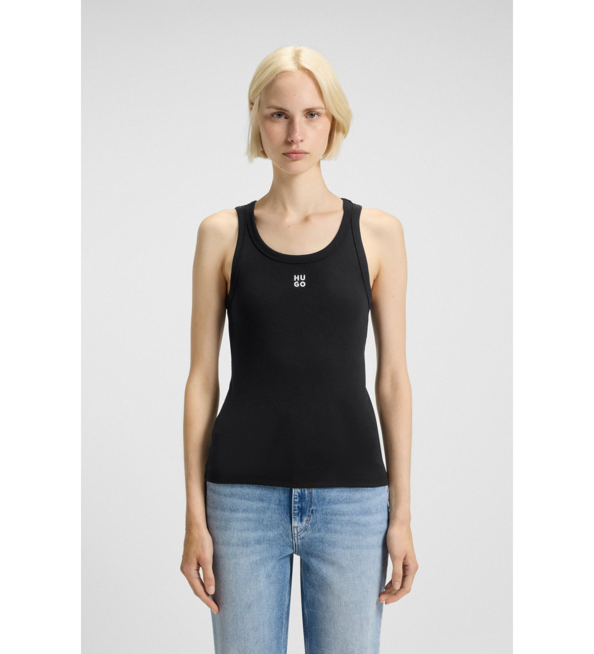 HUGO für Damen. 50514489 T-shirt Datamia schwarz (S), Lässig, Baumwolle, Ärmellos / Hosenträger