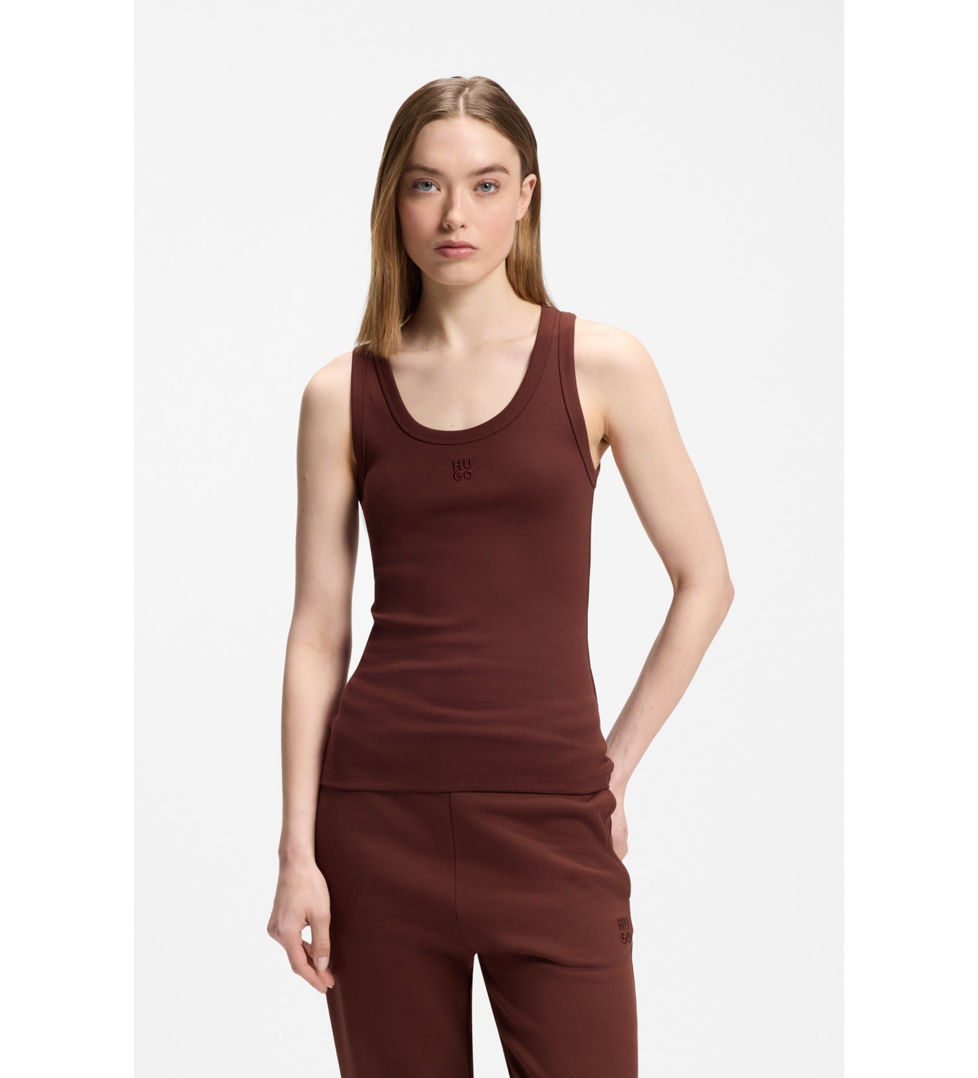 HUGO für Damen. 50514489 Braunes Datamia-Trägertop (XS), Lässig, Baumwolle, Ärmellos / Hosenträger