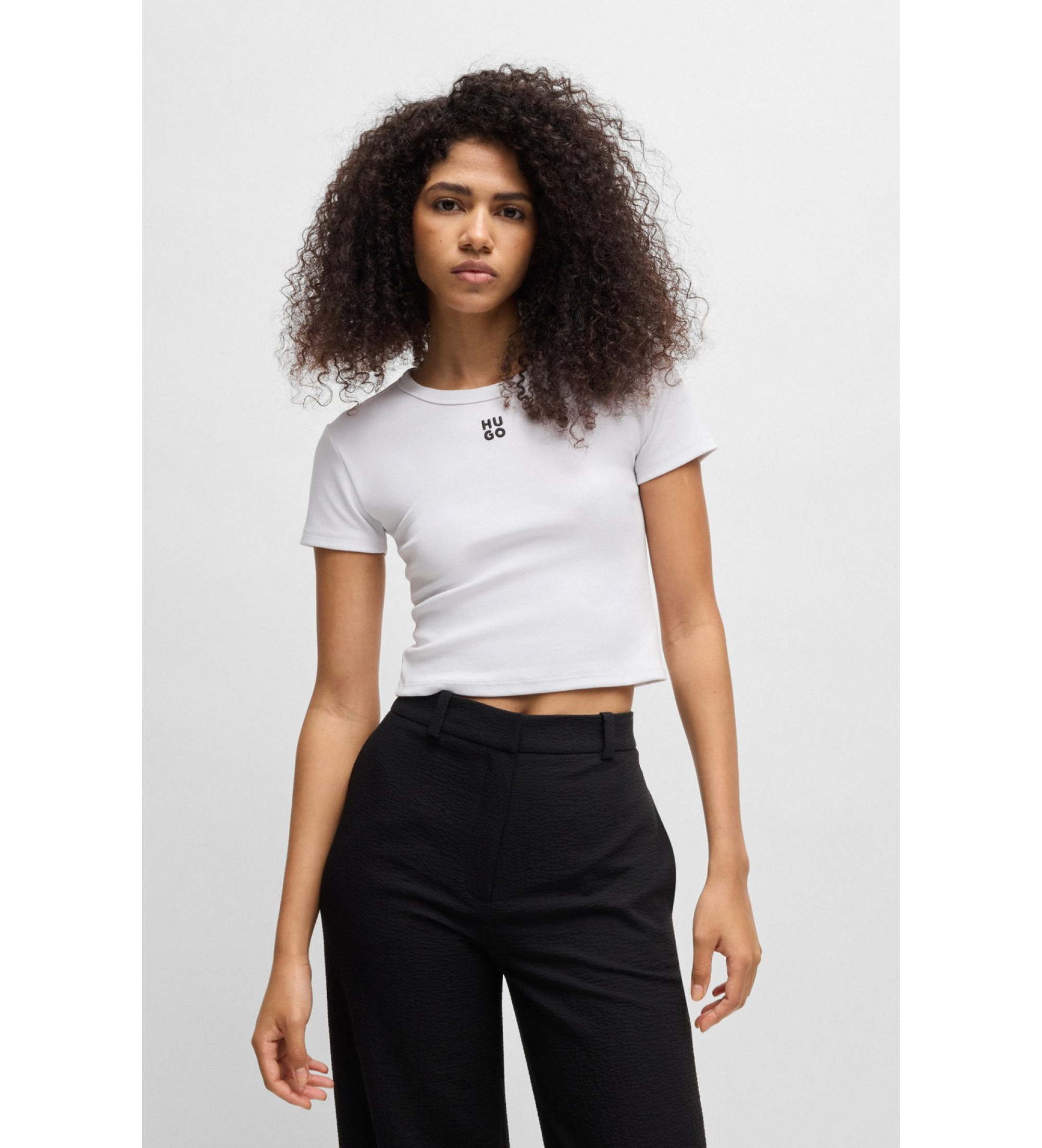 HUGO für Damen. 50512000 Delanor T-shirt weiß (XS), Lässig, Baumwolle, Kurzarm