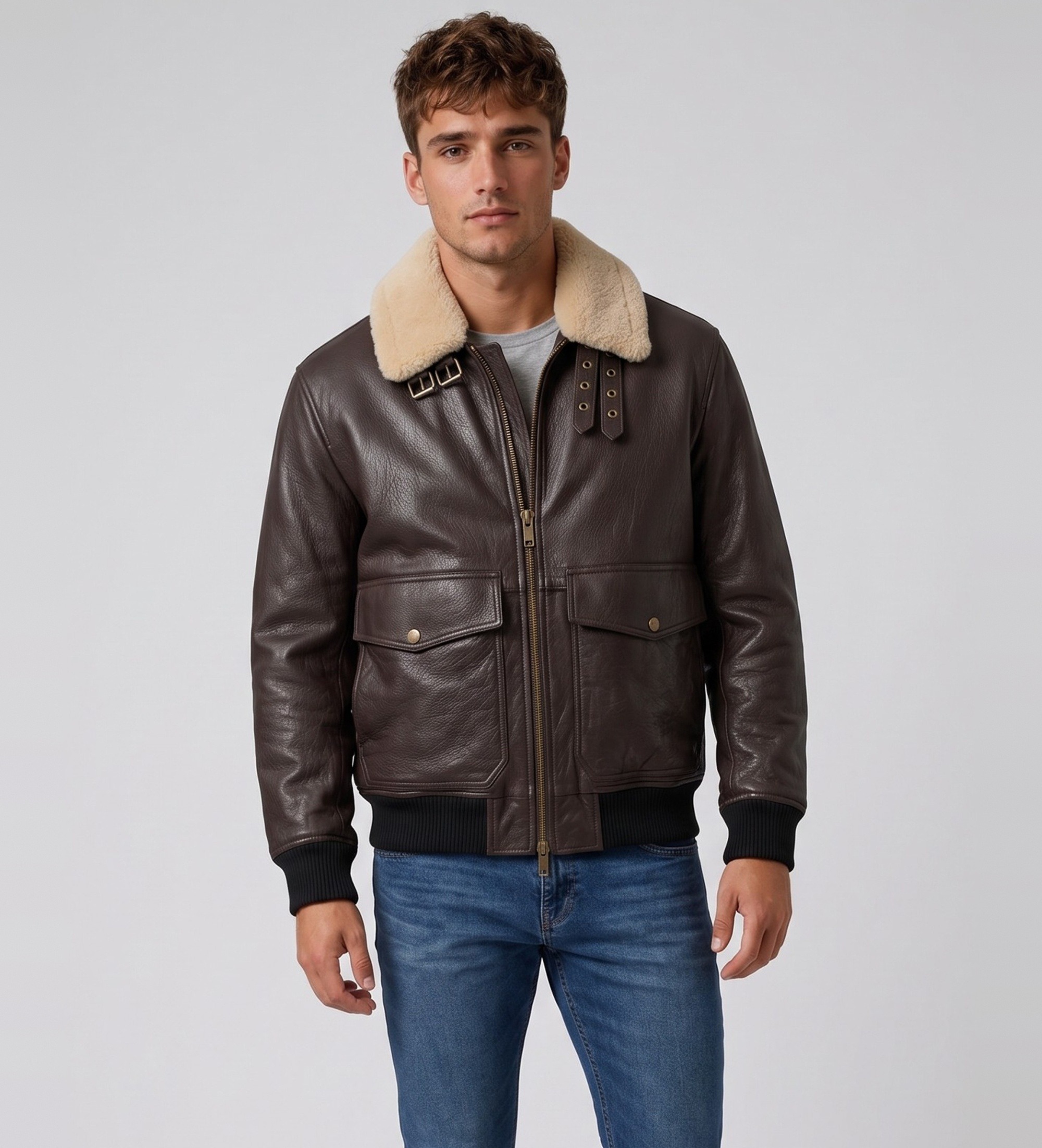 HUGO für Herren. 50567431 Lederjacke Lorano braun (S), Klassisch