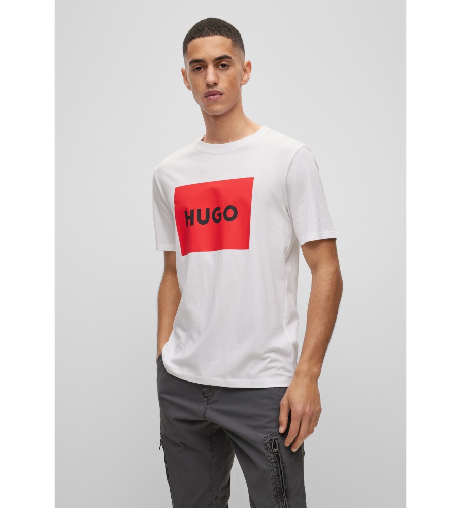 HUGO für Herren. 50467952 T-shirt Dulive weiß (L), Lässig, Baumwolle, Kurzarm, Nachhaltig