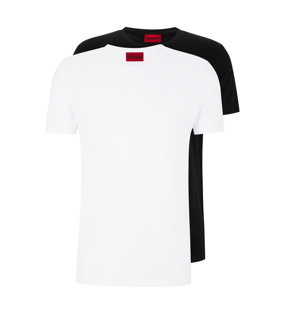 HUGO für Herren. 50325440 Pack 2 T-Shirts Rund weiß, schwarz (S), Lässig, Baumwolle, Kurzarm, Nachhaltig