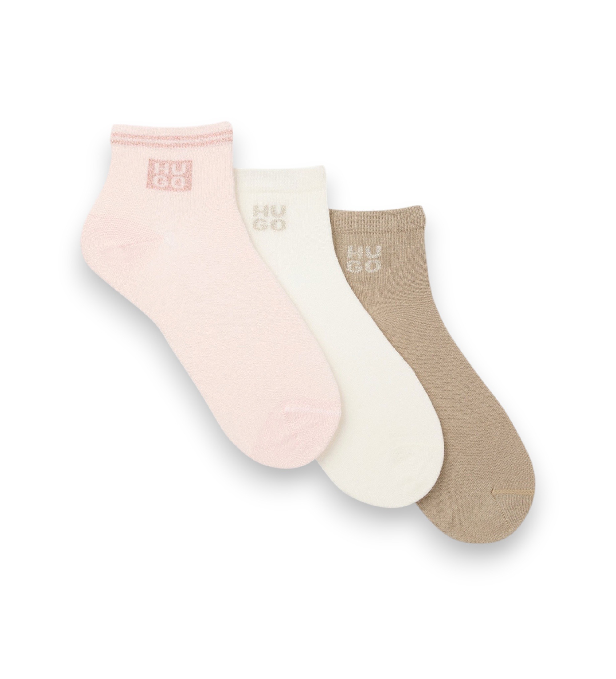 HUGO für Damen. 50570083 Pack 3 Socken Lurex Logo rosa, weiß, braun (39-42), Heimtextilien, Baumwolle