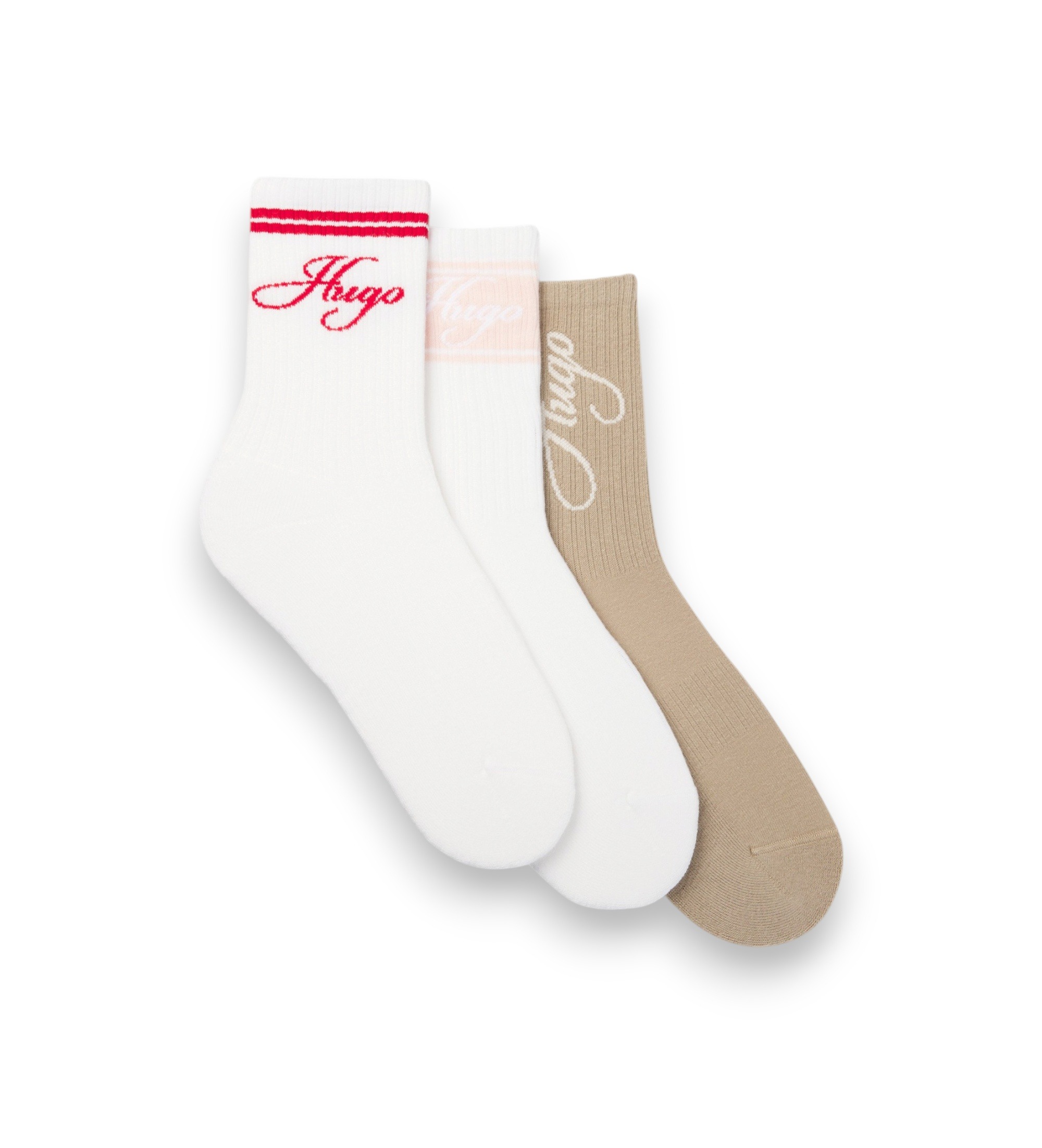 HUGO für Damen. 50564636 Set 3 Paar Socken Sportylog weiß, braun (39-42), Heimtextilien, Sportlich, Mehrfarbig, Baumwolle