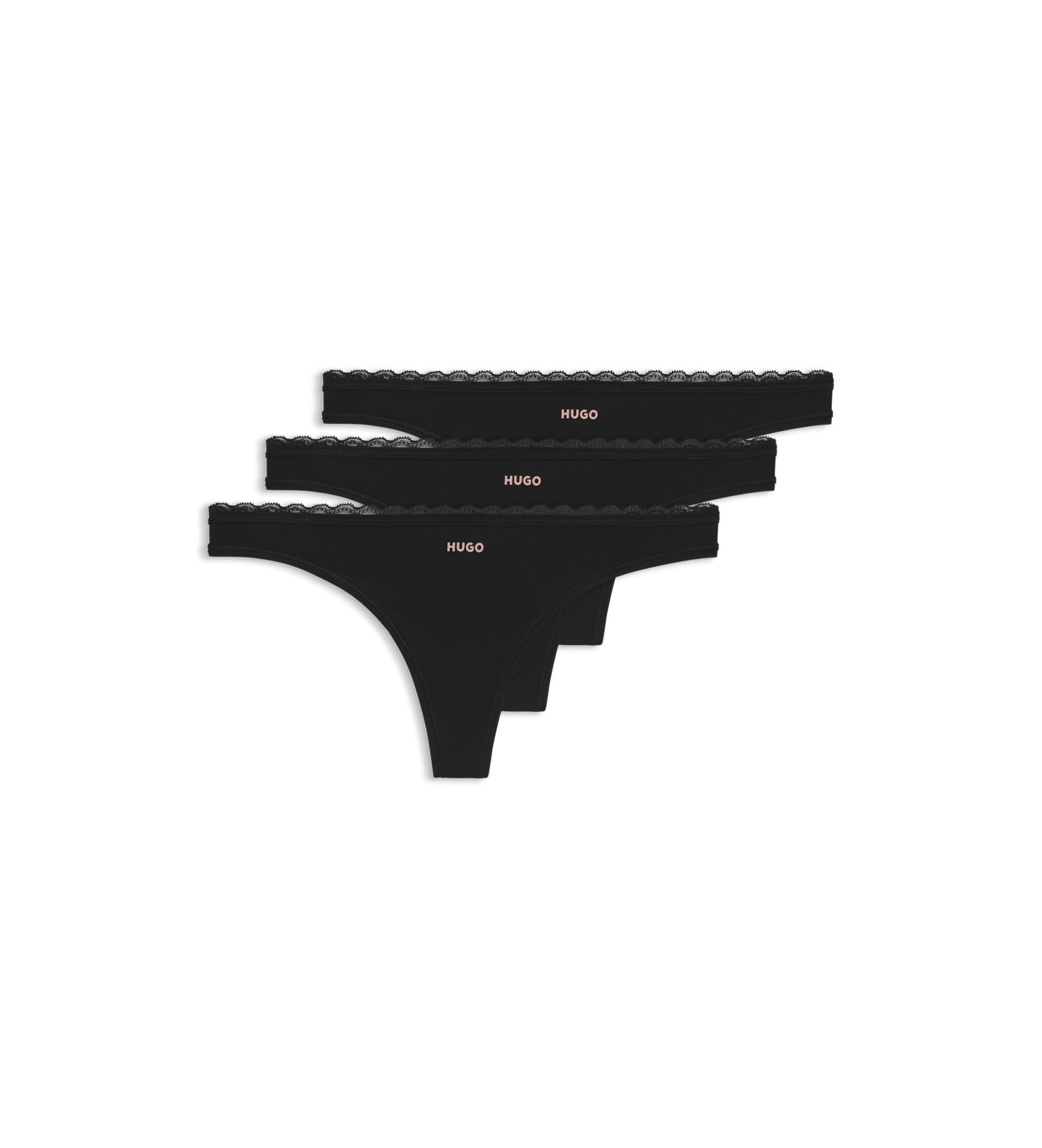 HUGO für Damen. 50566737 Set 3 Tangas Micro schwarz (M), Heimtextilien, Polyamid