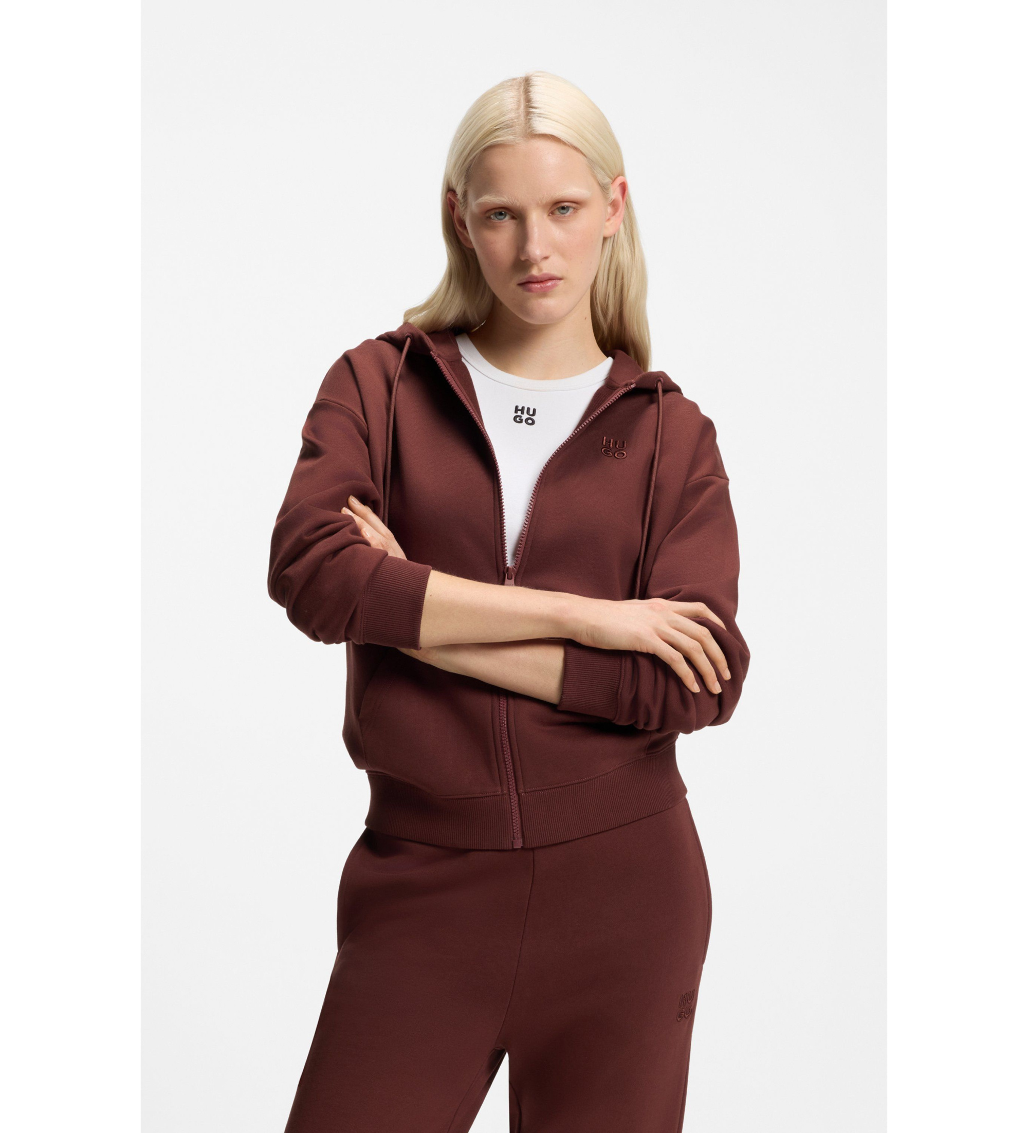 HUGO für Damen. 50535240 Braunes Dalfine-Sweatshirt (XS), Lässig, Baumwolle