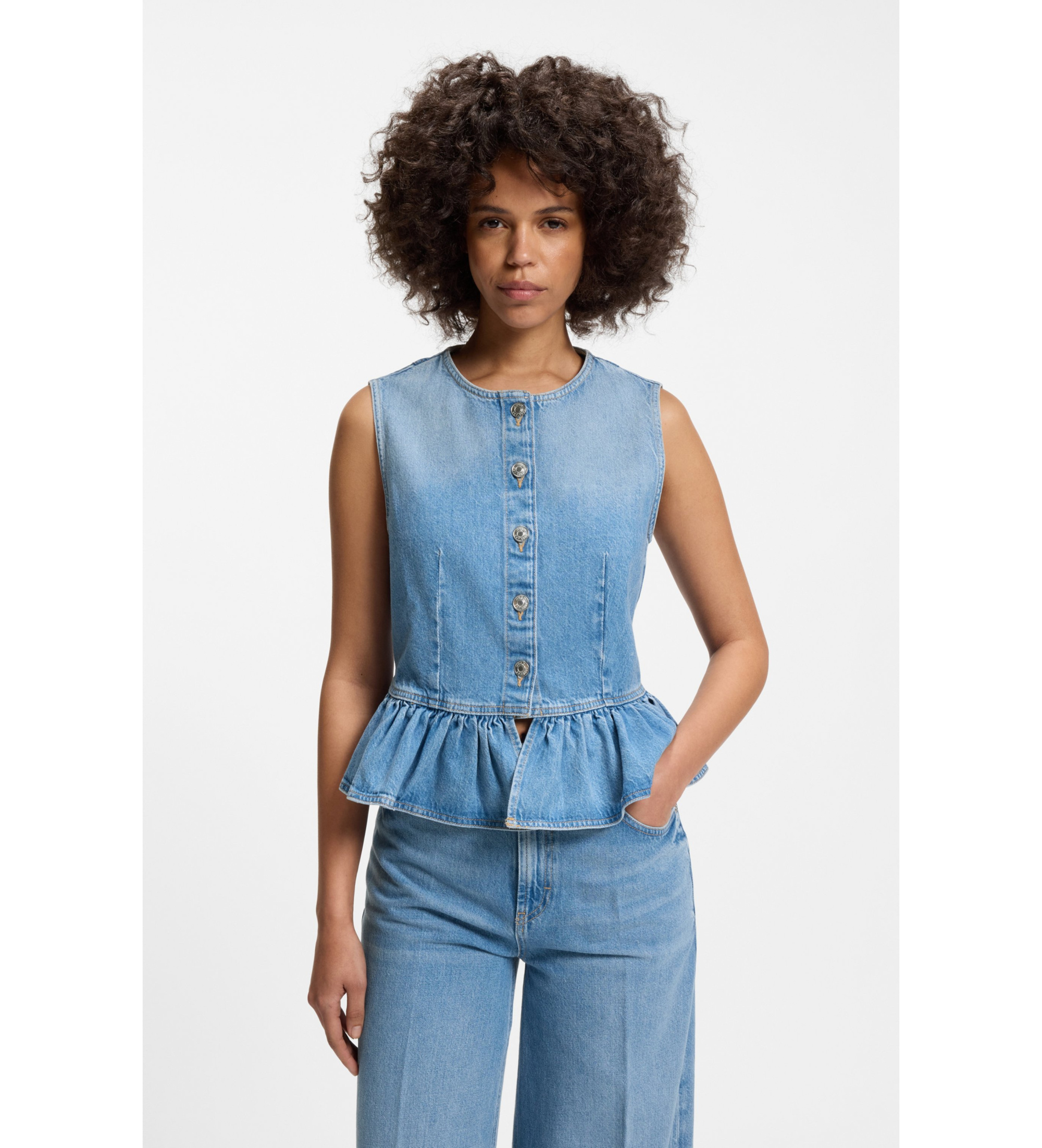 HUGO für Damen. 50563534 Top Gimma blau (M), Lässig, Baumwolle, Ärmellos / Hosenträger
