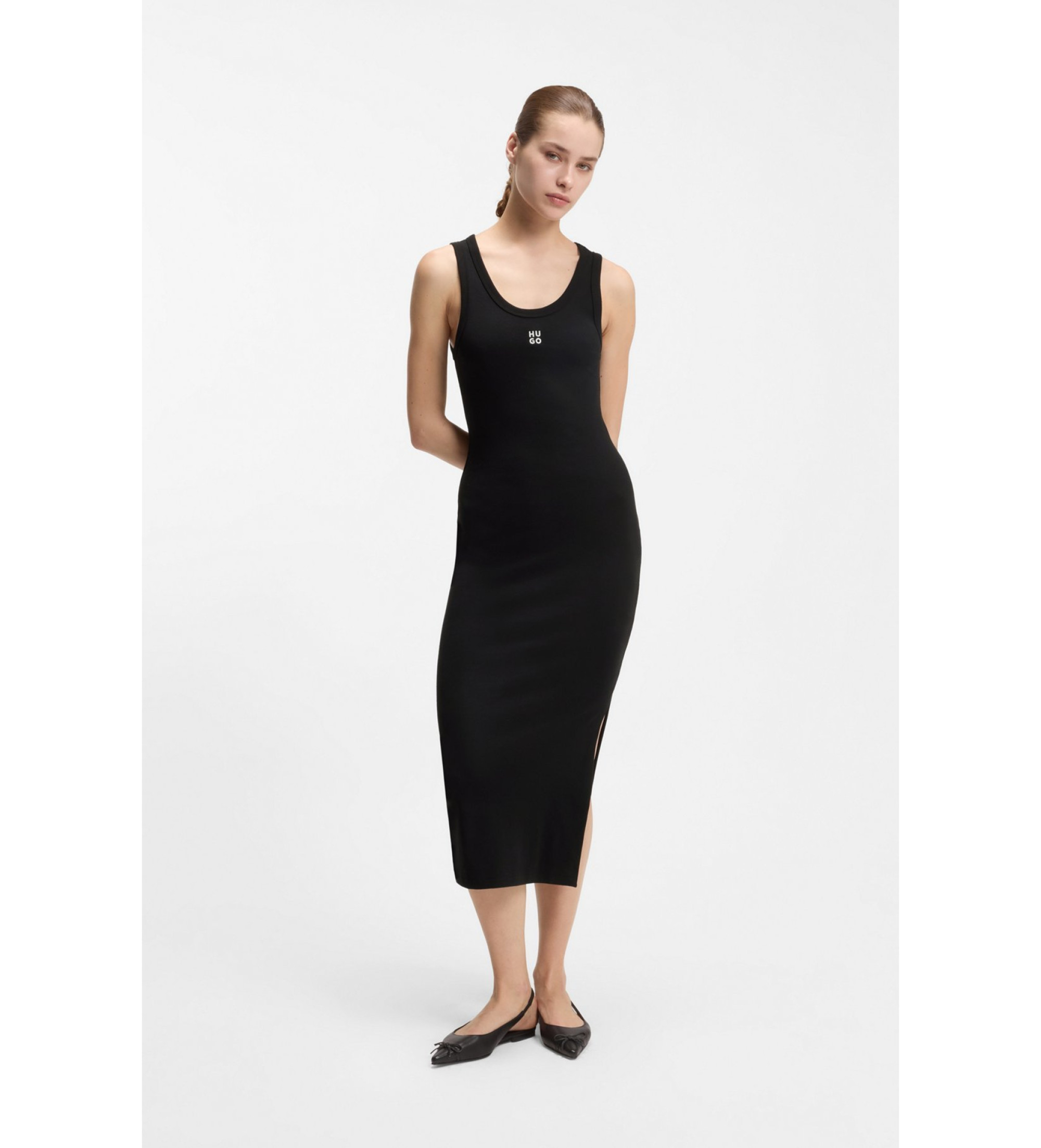 HUGO für Damen. 50514521 Nalimera Kleid schwarz (M), Lässig, Baumwolle, Ärmellos / Hosenträger