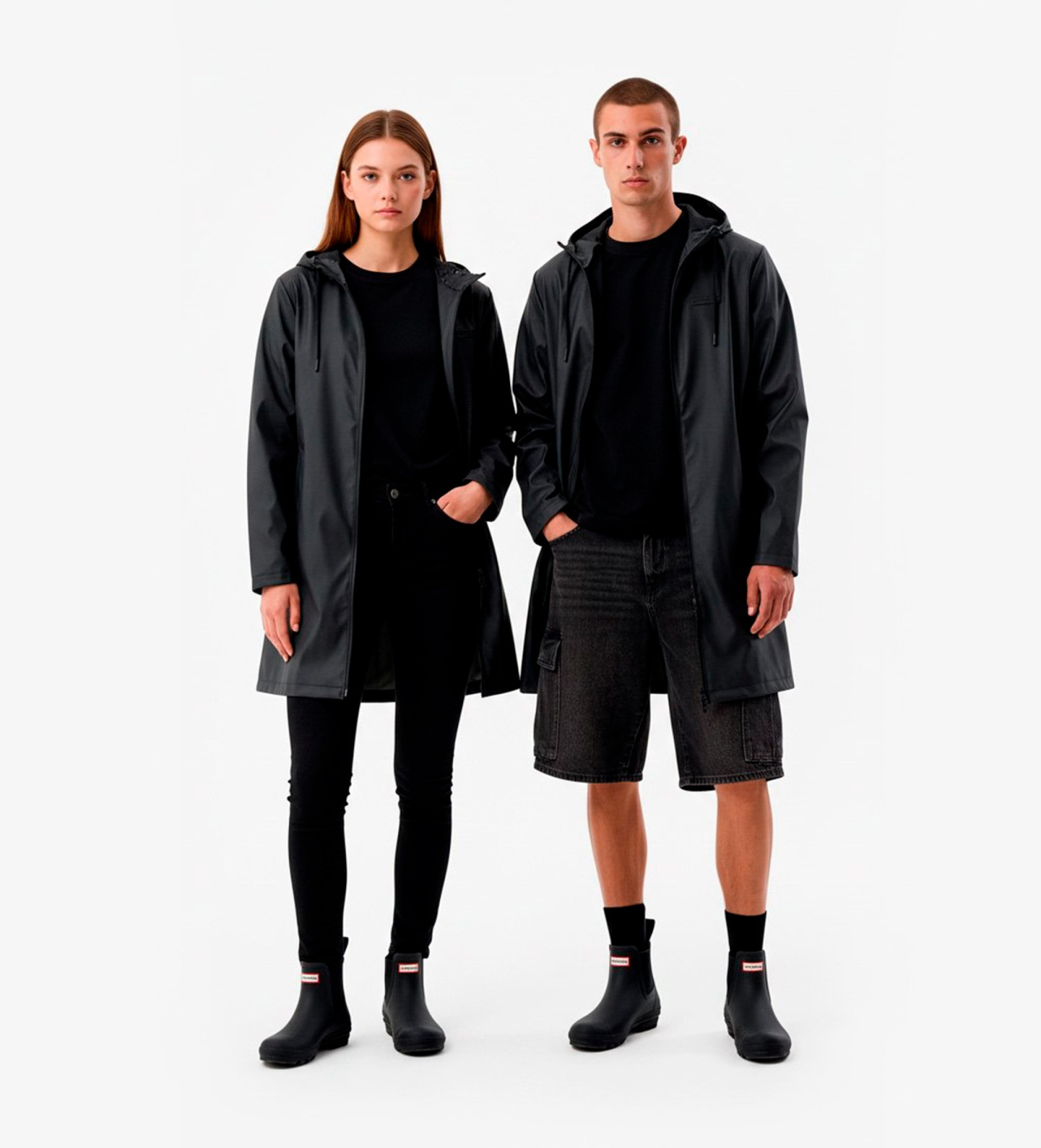 Hunter für Damen. ARU0002242 Regenjacke Andrea Pu schwarz (M), Lässig, Silikon, Wasserdicht